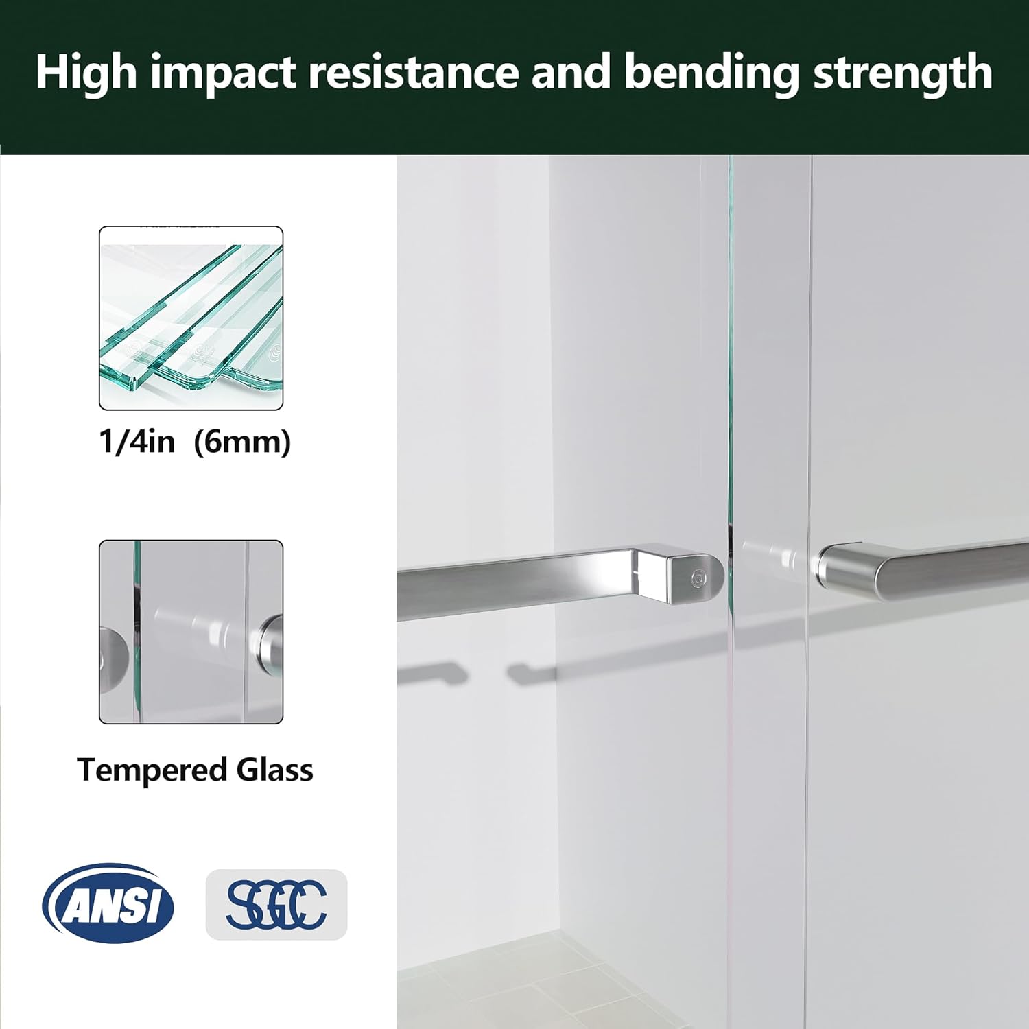 Kullavik Shower Door 44-48'' W x 72'' H Semi-Frameless Bypasss Bathroom Glass Shower Double Sliding Doors,1/4'' (6mm) Clear SGCC Tempered Glass with Explosion-Proof Film,Brushed Nickel