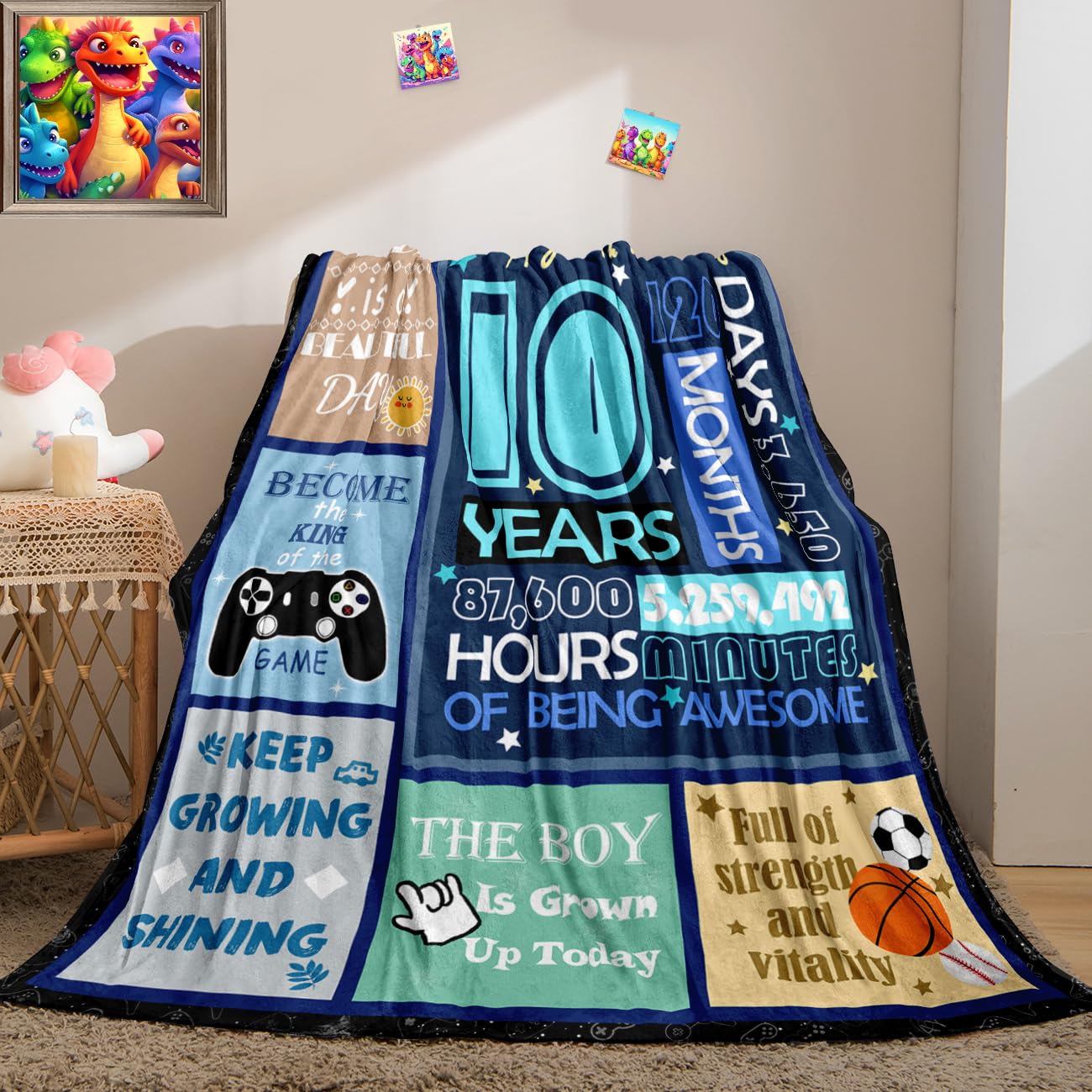 WJLBKGU Happy Birthday Blanket - 10 Year Old Boy Gifts Birthday Blanket, 60