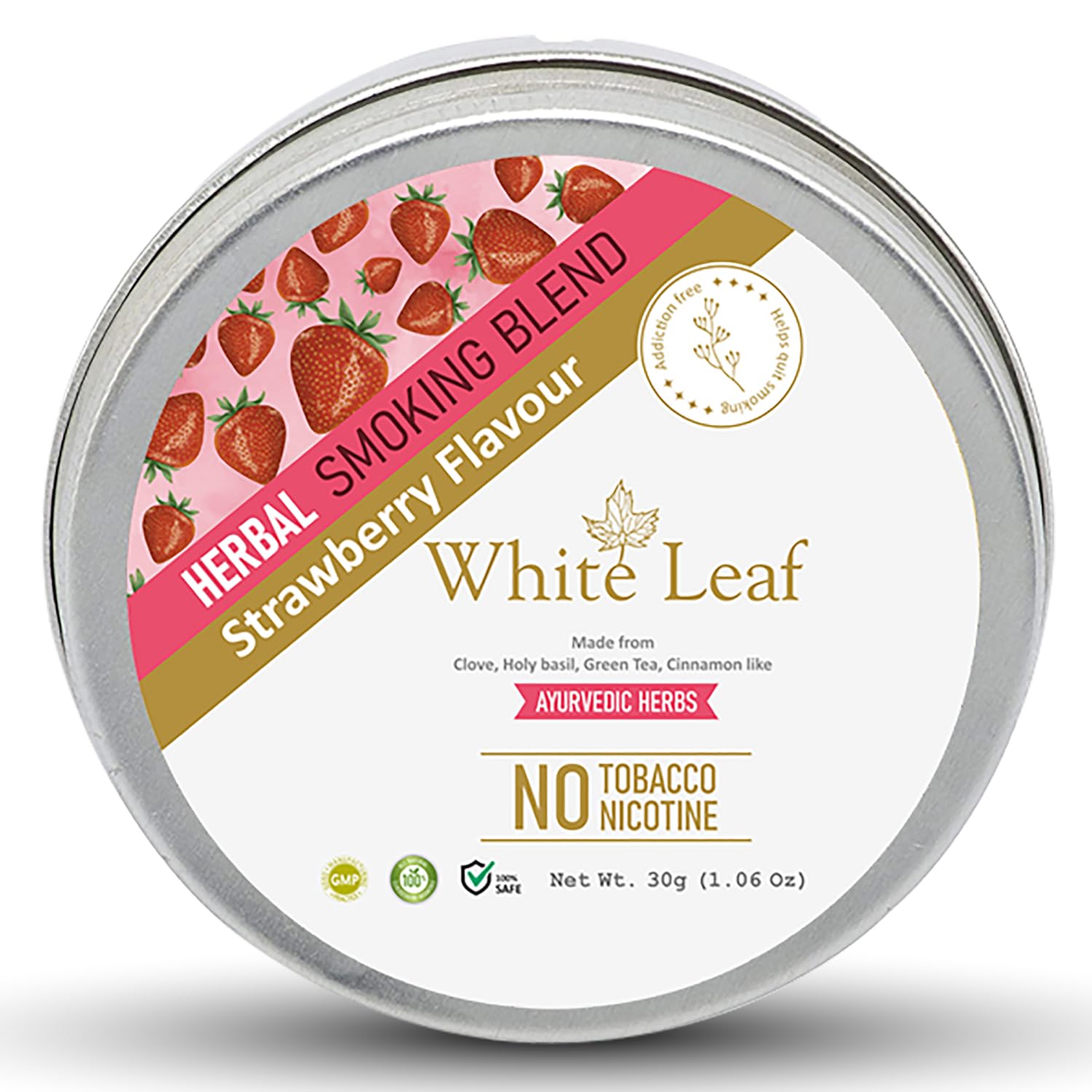 White Leaf Tobacco & Nicotine Free Smoking Mixture With 100% Strawberry Flavour Herbal Smoking Blend (makes 40 rolls) Tobacco Alternatives, Herbal Smoking Mix 1 Pack 30gm
