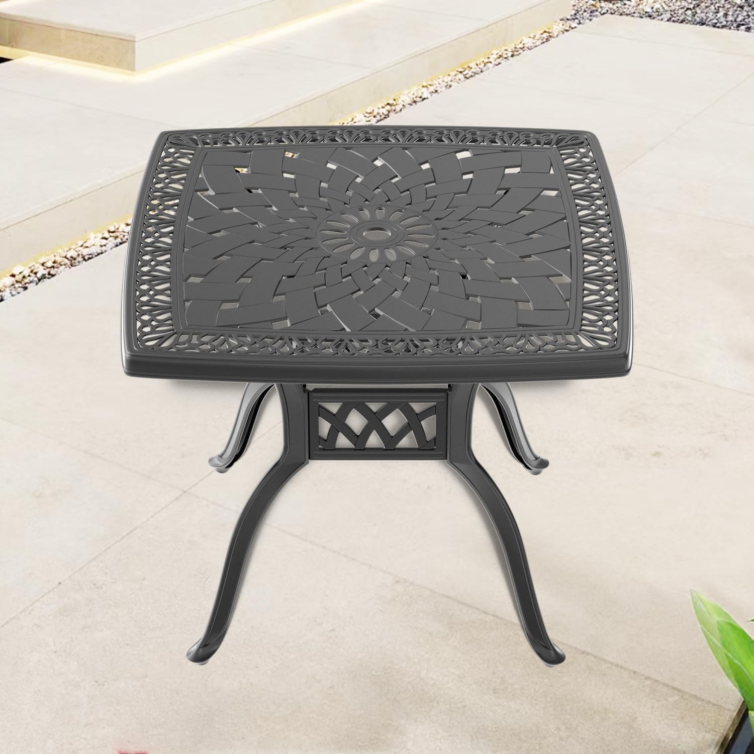 L32.28/35.43*W32.28/35.43-inch Cast Aluminum Patio Dining Table with Black Frame and Umbrella Hole