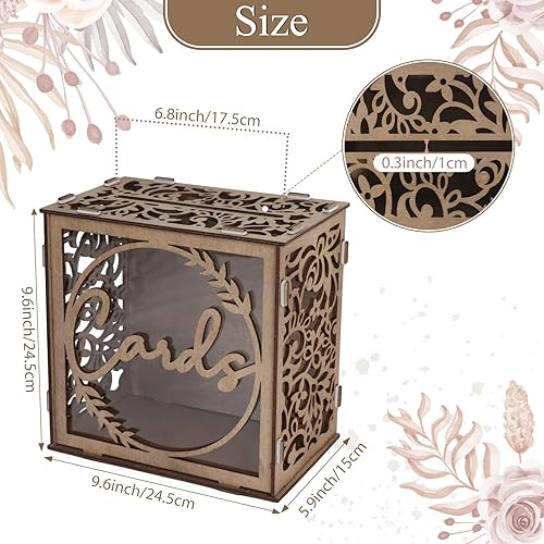 Miniatura 2 de Caja de madera para tarjetas de boda para recepción, soporte rústico para tarjetas de regalo con ranura y ventana acrílica, caja de tarjeta de