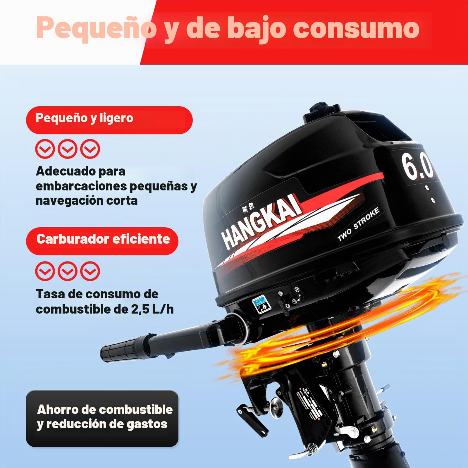 Motor de remolque trasero de 6 CV, motores marinos de 102 cc, fueraborda, refrigerado por agua, eje corto de aluminio, para barcos, botes inflables y barcos de pesca