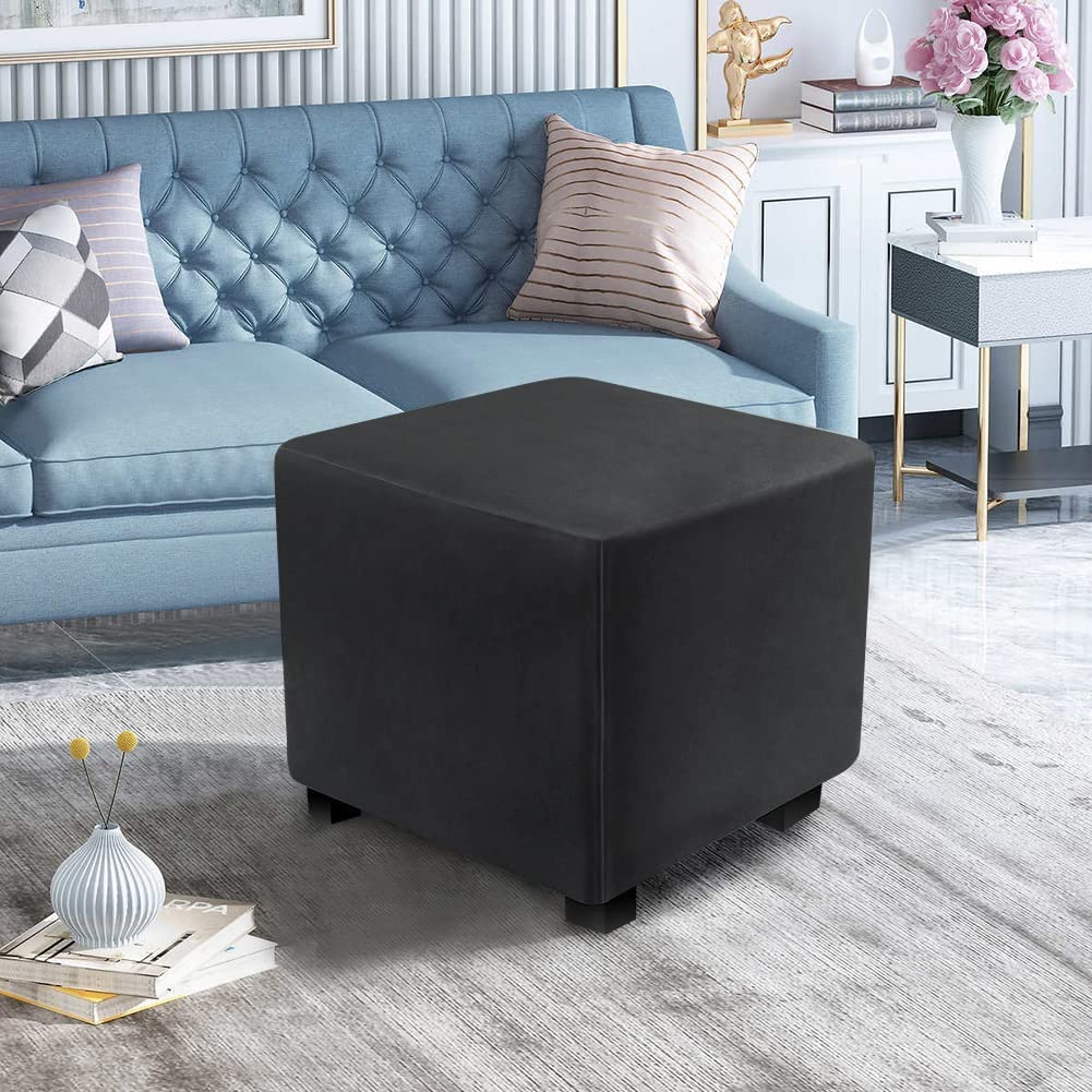 DUJUIKE Copri Poggiapiedi, Copertura Ottomana, Copri Pouf Rettangolare in Velluto Lavabile,elasticizzato con fondo elastico(L&W: 33–46 cm, H: 38–46 cm, nero)