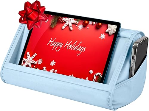 LapGear Tablet Pillow Stand - 11" Slot for iPads, Galaxy Tabs, Kindles, E-Readers & Phones  Cushioned Holder with Storage Pocket & Handle  Sky Blue