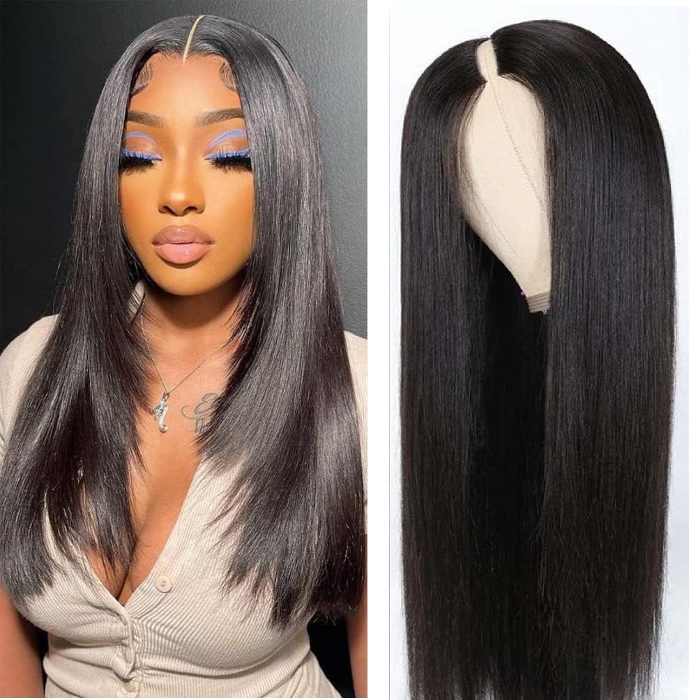 V Part Wig Human Hair Straight Upgrade U Part Glueless Wig for Black Women 4x1 Hand Knit Lace Natural Scalp Quick Style Everyday Hairstyle Vacation Ready Party Occasion 150% Density 20 Inch