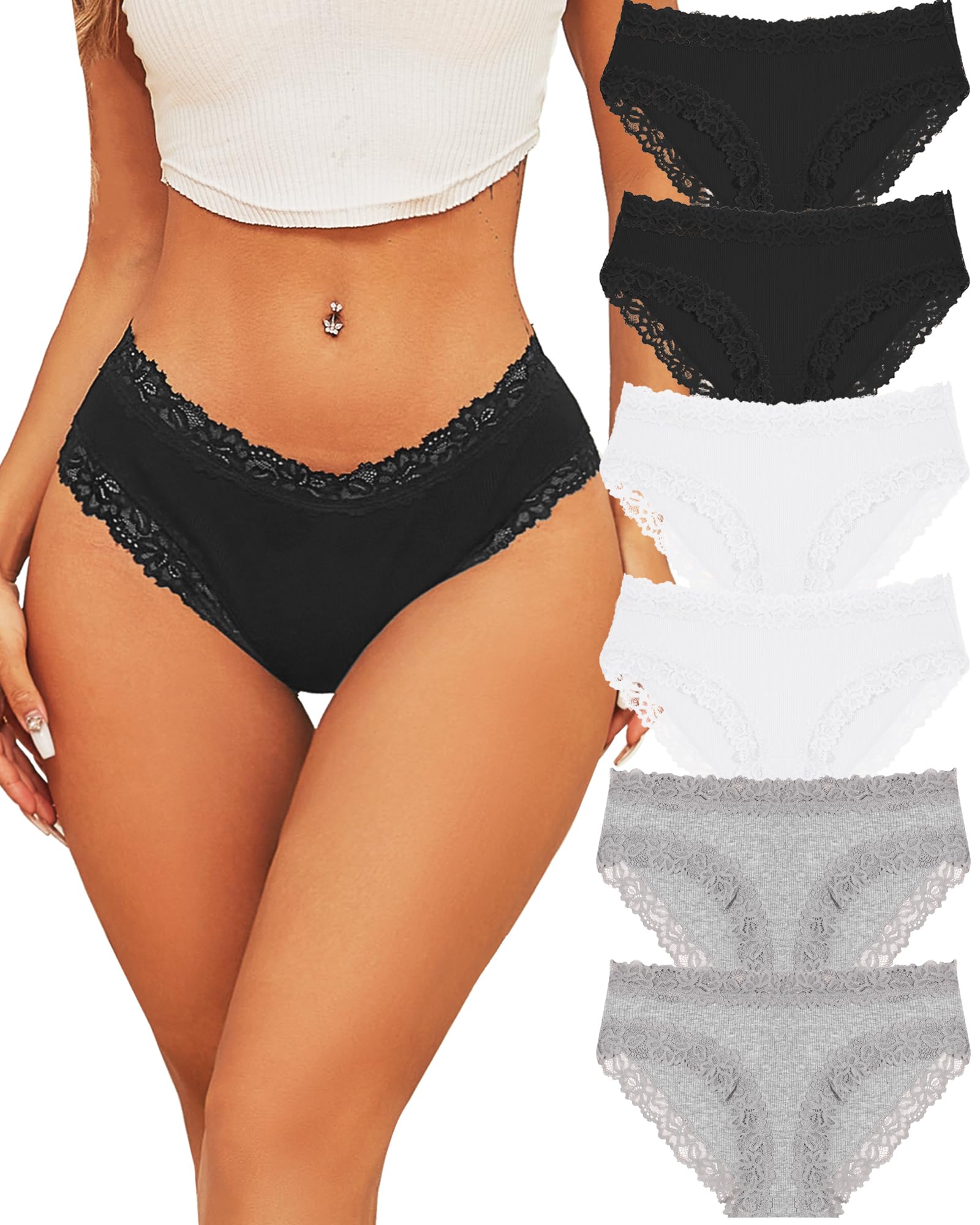 ALL OF ME 6er Pack Baumwolle Unterwäsche Damen Unterhosen Frauen Brazilian Slip Baumwoll Spitze Slips Soft Hipster Sexy Panties Unterhose Women Underwear Weich Unterhose Mehrpack
