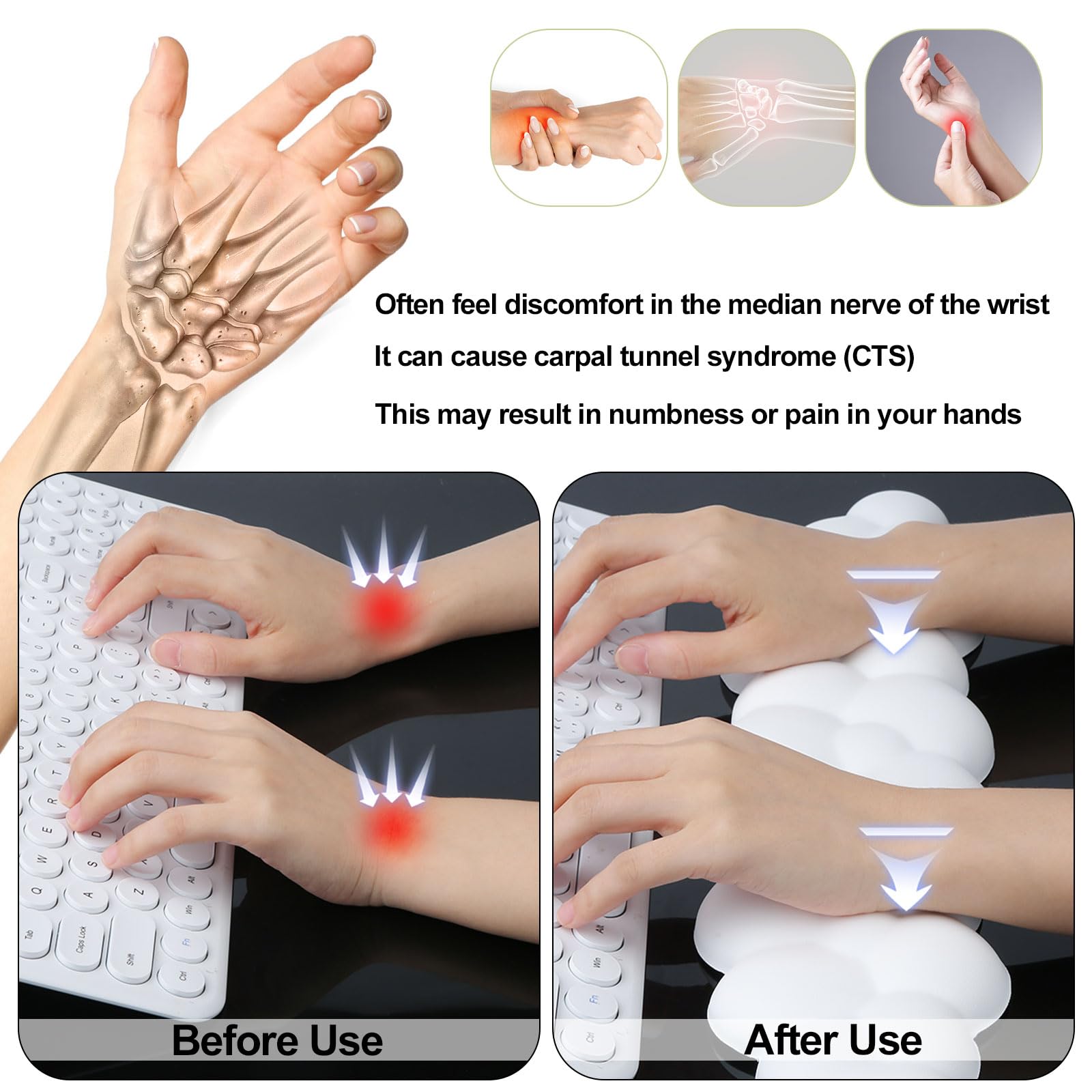 Poggiapolsi Per Tastiera E Mouse Zusentee - Memory Foam | Set 3 In 1 Con Sottobicchiere | Ergonomico - Foto 4