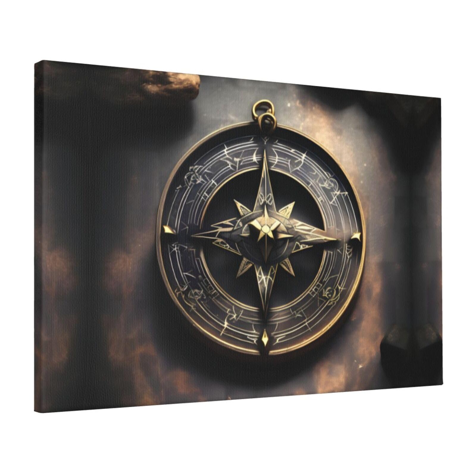CNTDBU Magical Design Norse Runes Compass Canvas Wall Art 16x24 Inch-Large Modern Painting Print for Living Room, Framed Ready to Hang Artwork for Bedroom
