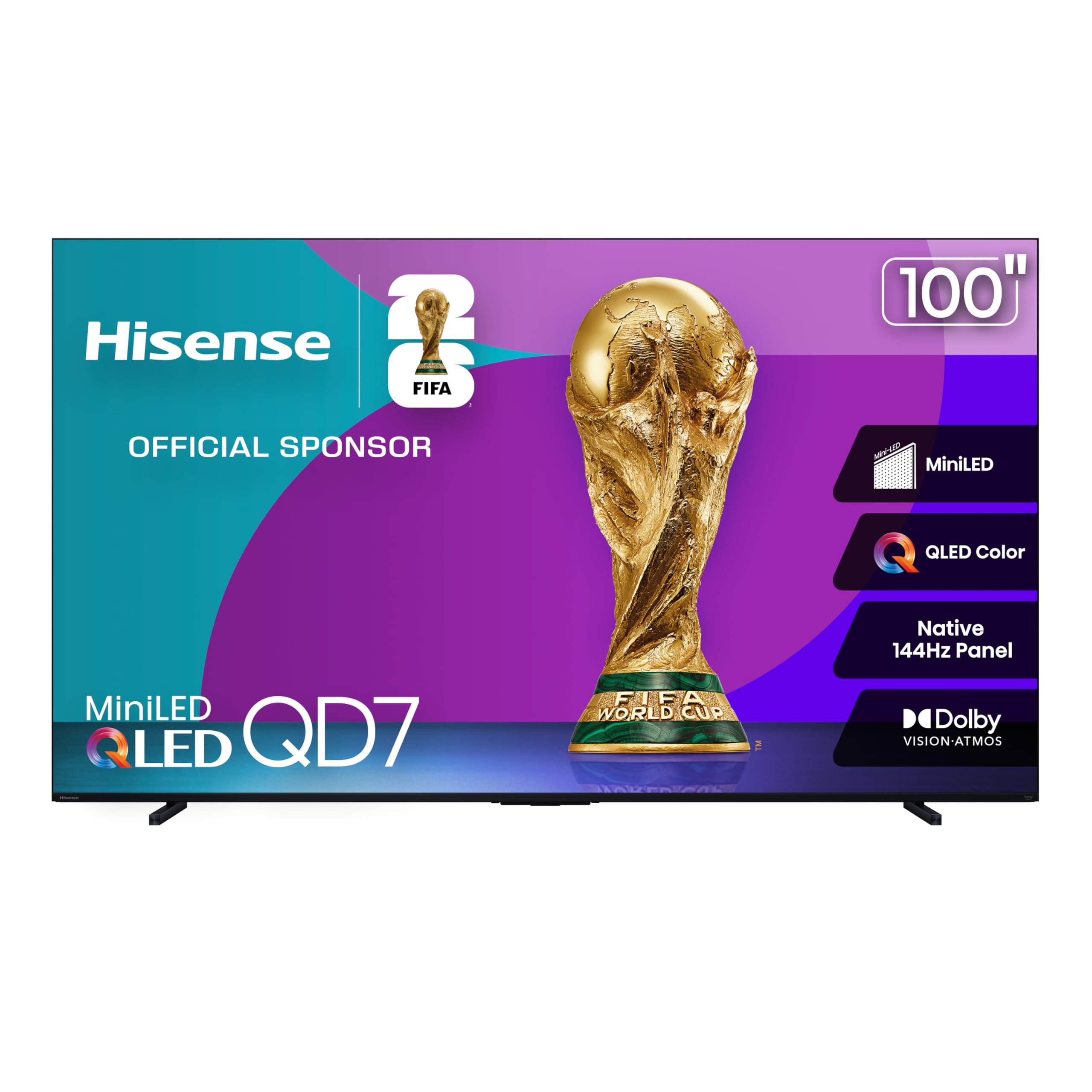 Hisense100" Class QD7 Series Mini-LED 4K UHD Smart Fire TV (100QD7QF, 2025 Model) - QLED, 144hz, HDR10+, Dolby Vision, Dolby Atmos, Game Mode Pro, ALLM, Alexa Built in with Voice Remote, MEMC