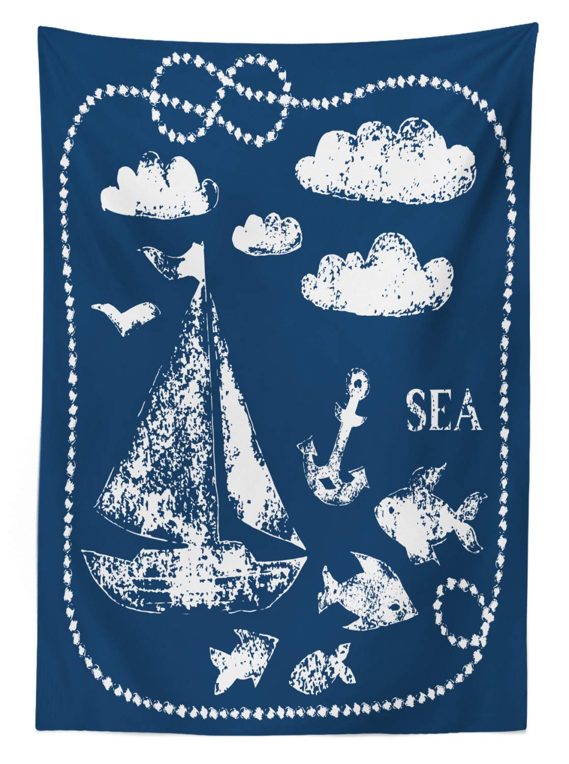 ABAKUHAUS Blu Navy Tovaglia, Corda Classic Mare Verticale, Rettangolare per Sala da Pranzo e Cucina, 140 cm x 240 cm, Dark Blue And White