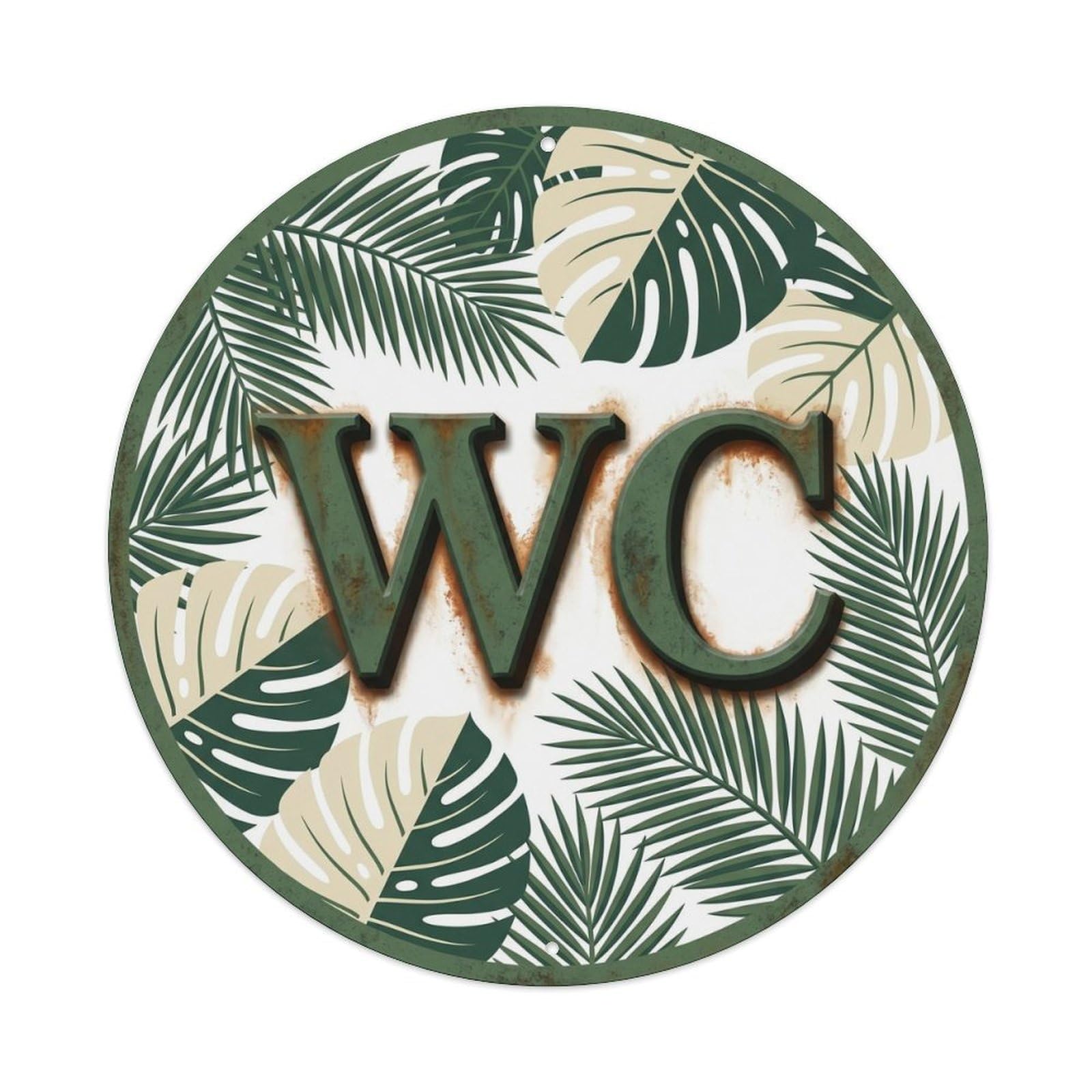 Toilet （WC） Tropical Colonial Emblem Metal Tin Sign Plaque Wall Decor for Cafe, Club Bar, Office, Home Garden Round Metal Poster 8x8Inch