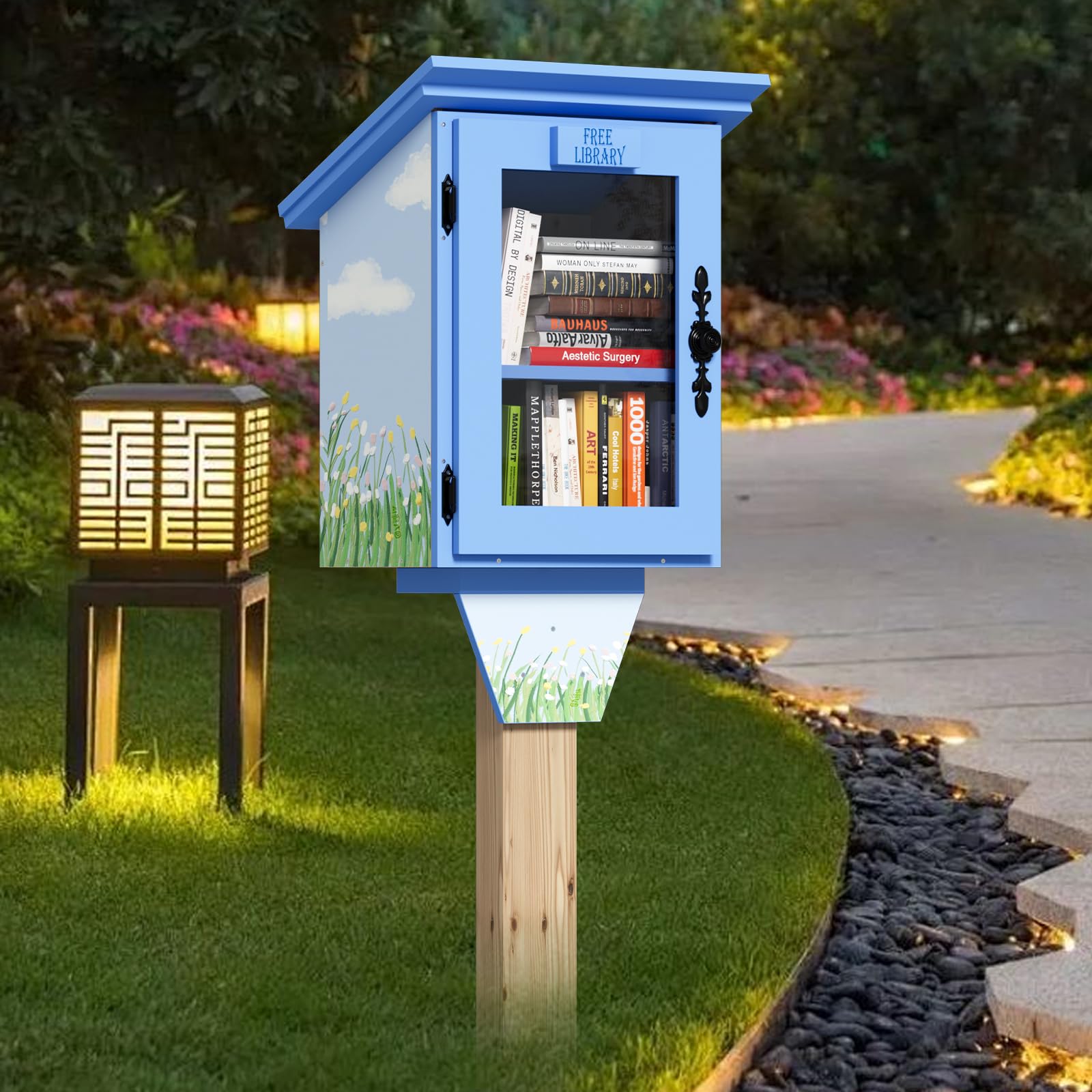 MSFE Bibliothèque Rangement Bois, Little Free Étagère à Livres en Forme de Maison, Double Petite Boîte à Bibliothèque étanche d'extérieur avec étagère, Kit de Bricolage pour Partager des Livres