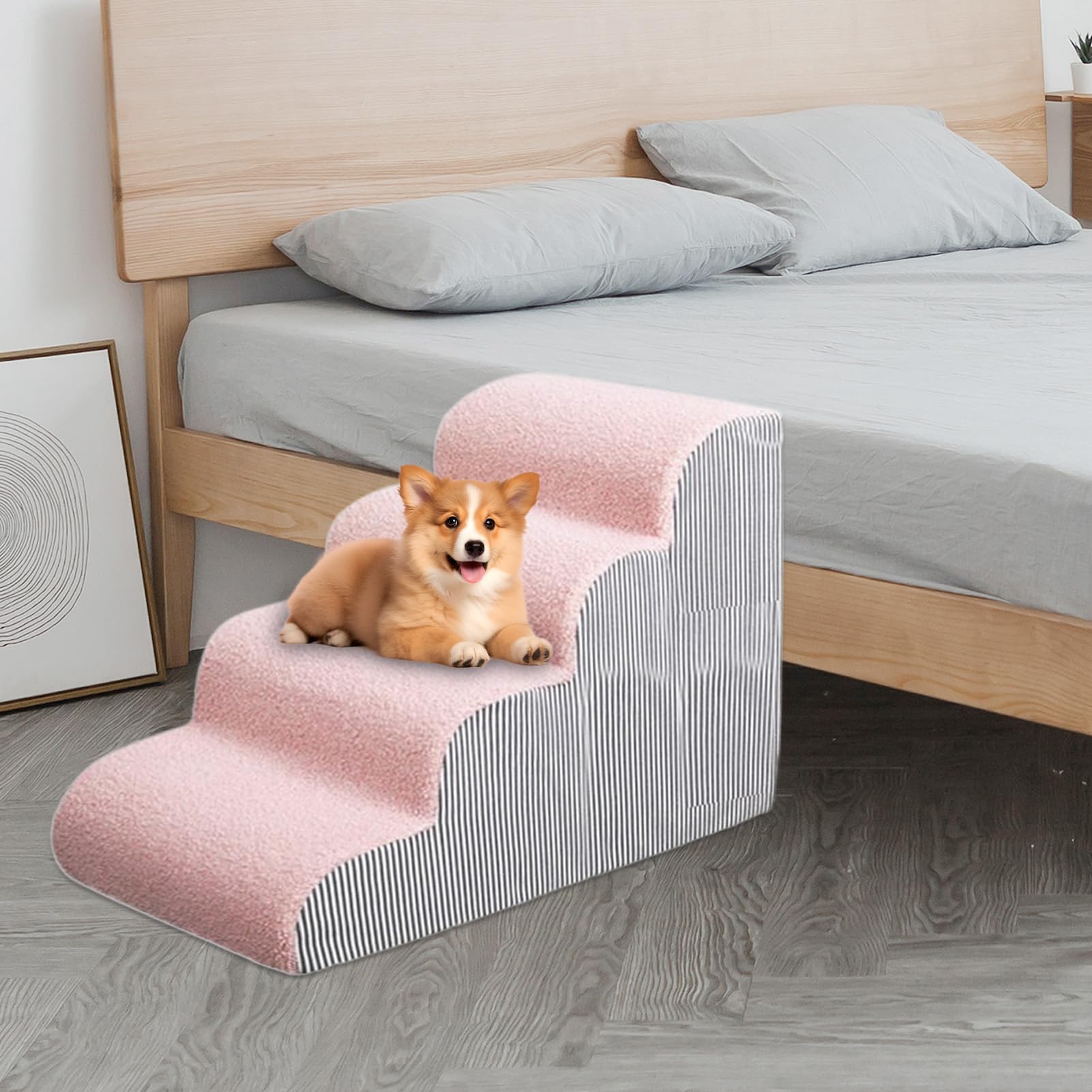 Hundetreppe Bett | Breite Tierstufen Rampe | Indoor Couch & Sofa Leiter mit Waschbarem Bezug für Schlafzimmer, Wohnzimmer, SUV, Auto, Welpen, Katzen, Hunde Haustierleiter