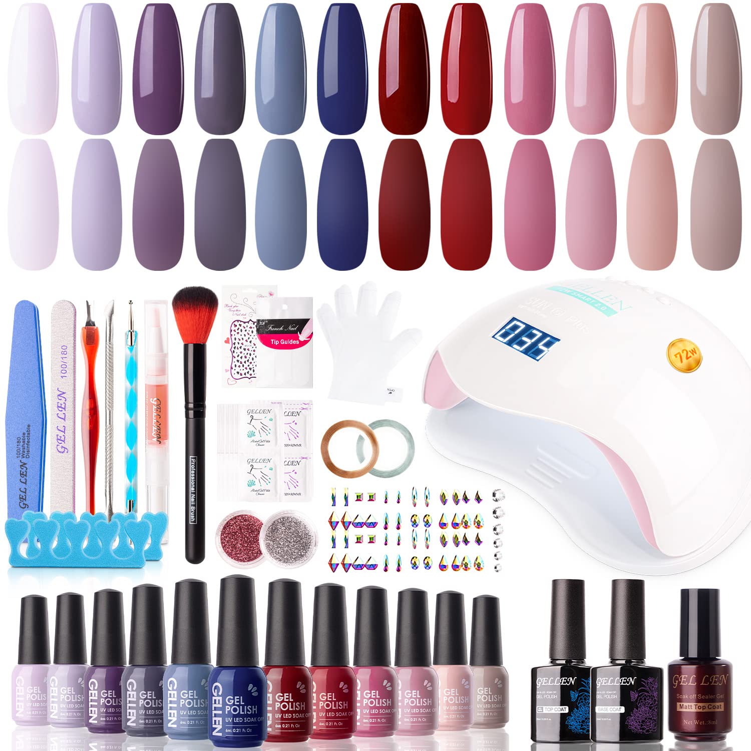 Gellen Gel Nail Polish Starter Kit with U V Light 12