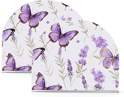 Servilleteros de mesa con mariposas y flores de lavanda para mesa, paquete de 2, soporte decorativo de acrílico para servilletas de cóctel, soporte disponible en Yaxa Peru