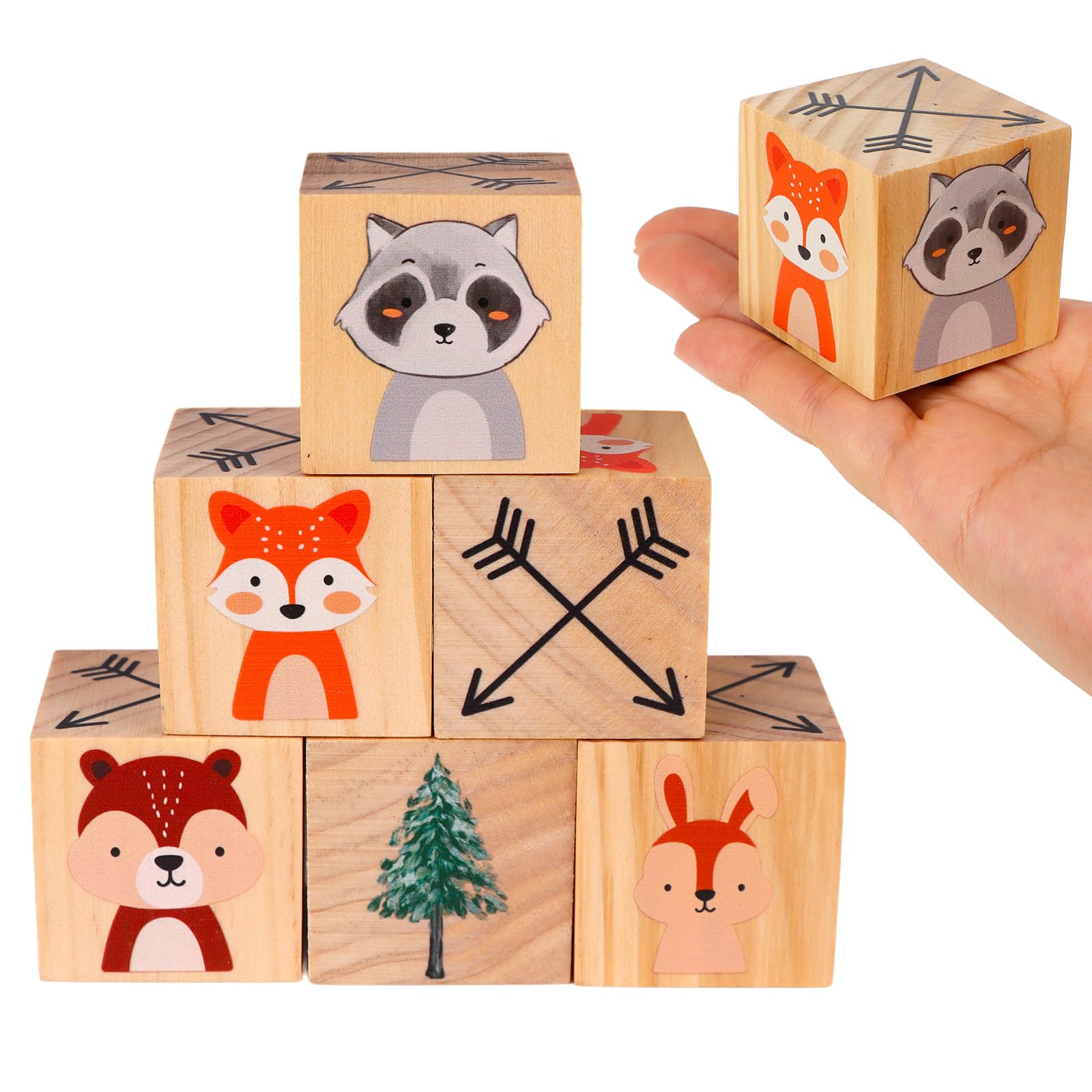 Kklolai 6 Pcs 1.6 Inch Woodland Animals Nursery Decor Wooden Watercolor Shelf Forest Animals Block Decor for Christmas Bedroom Playroom Creature Table Decoration