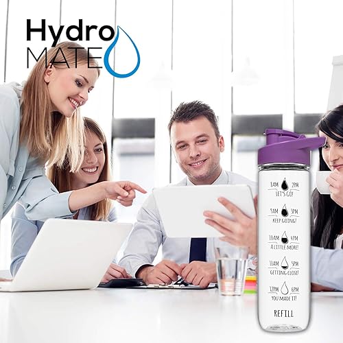 Miniatura 6 de NatureWorks HydroMATE - Botella de agua motivacional de 32 onzas con marcador de tiempo, jarra grande sin BPA con asa, botella reutilizable a prueba