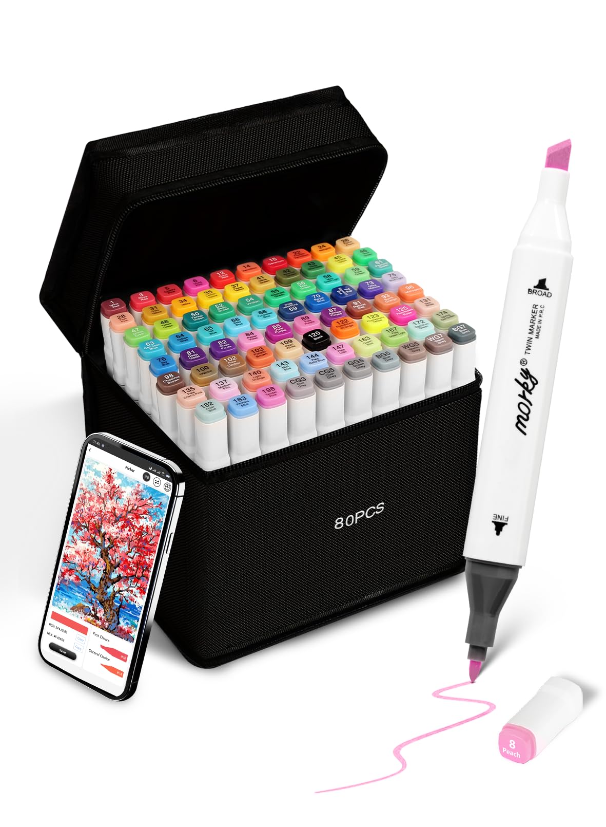 Brled 80 Colours Alcohol Markers with Free App, ‎Chisel Tip and Fine Tip Colouring Pens for Adults, Alcohol-Based Markers for Artists, Art Markers for Painting, Coloring, Sketching and Drawing — image 1