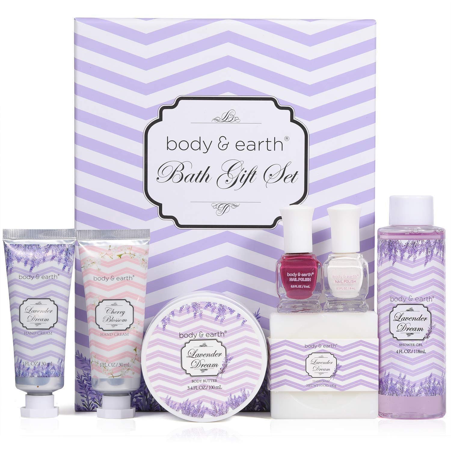 BODY & EARTH Ladies Gifts,8Pcs Gifts Set with Lavender Scent, Includes Shower Gel, Hand Creams, Body Butter and More, Gifts for Christmas & Girls Birthday