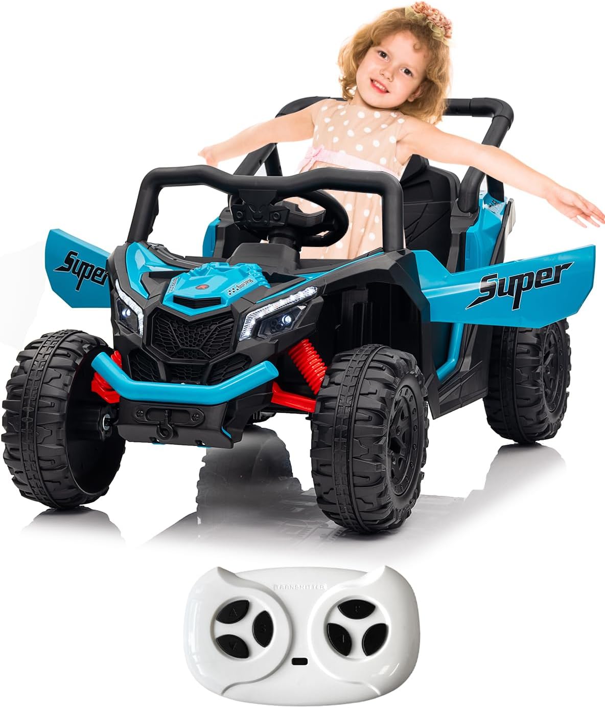 Electric Car for Kids Age 3-5, Ride on Toys for Big Kids Boy Girl with Remote Control, Music, Safety Belt, Safe Speed, 2WD, Shock Absorber,Soft Start (Blue, 12V)