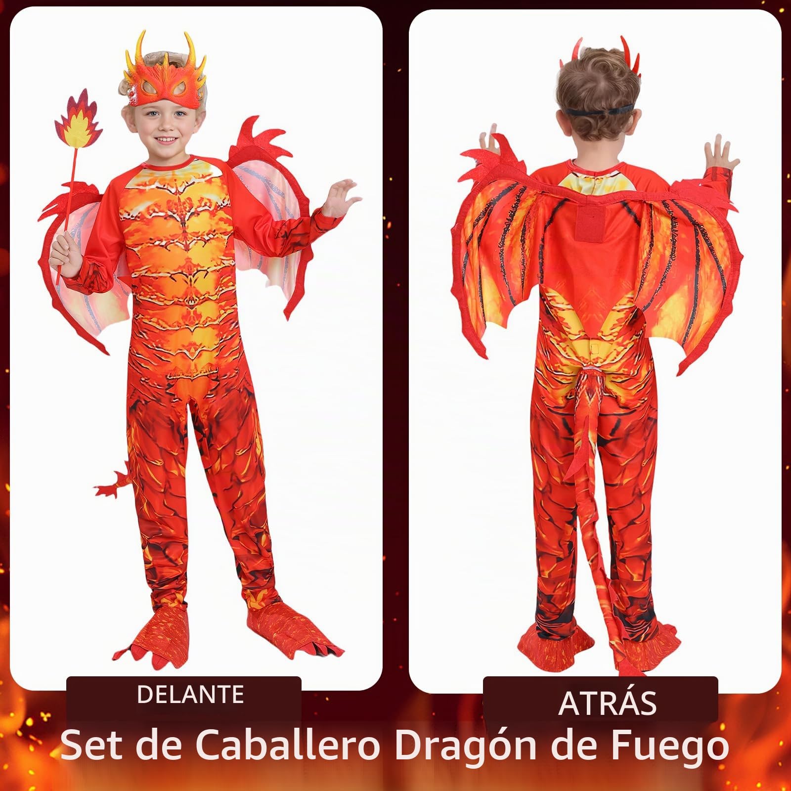 110/120/130 Disfraz Dragón Niño, Jumpsuit con Capucha y Cola, Disfraz Pterosauro Niño, Carnaval, Navidad y Fiestas Costumes Dragón Adecuado 4 5 6 7 8 Años
