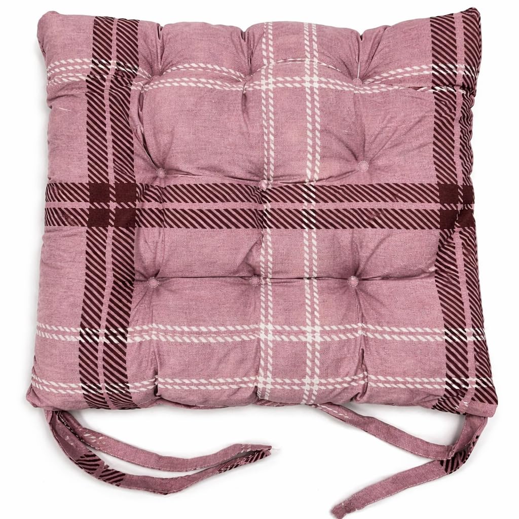 cushion mania Seat Pad Dining Garden Kitchen Chair Cushions Tie On Zigzag – Padded Square Chair Seat Cushion, Washable, Soft Comfortable Indoor Outdoor Chair Pad (Checks Purple, 6)