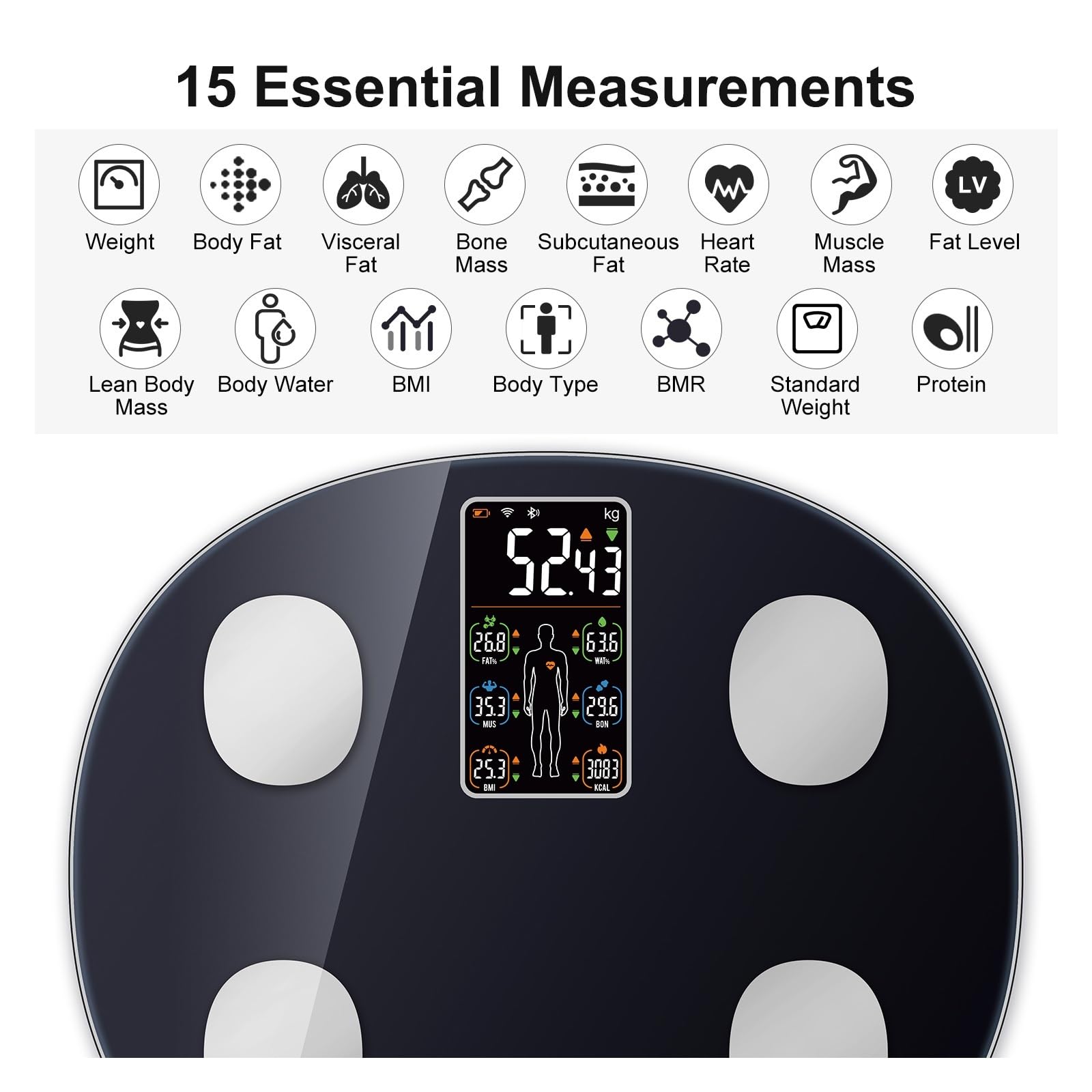 Báscula De Grasa Corporal, Peso, Inteligente Con Pantalla For, BMI, Baño Digital Bluetooth Preciso FáCil De Leer