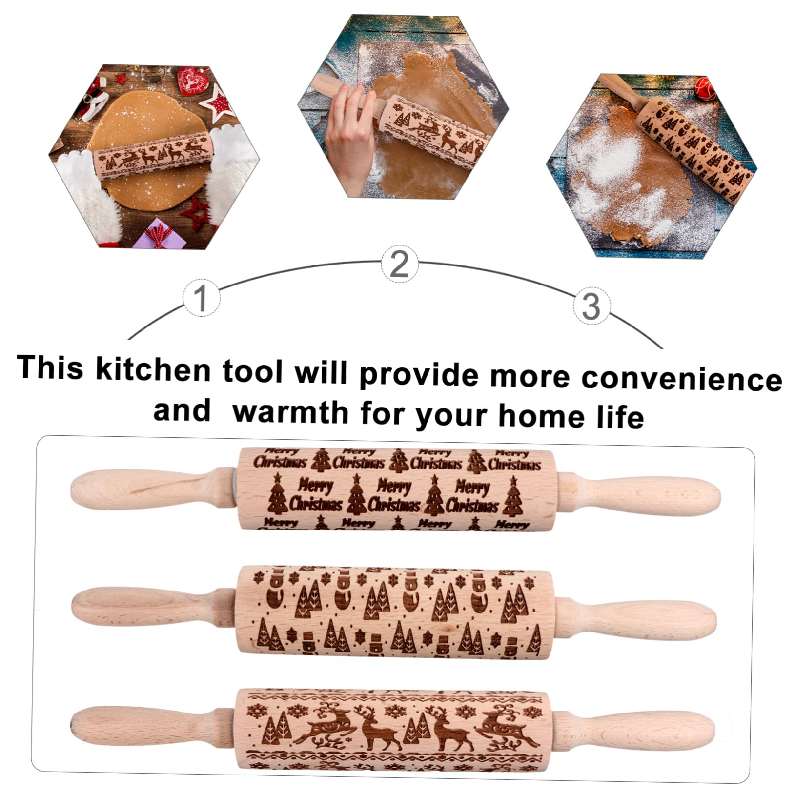 3piezas De Madera Para Repostería Rodillos De Masa Estampado Navideño Para Hacer Galletas De Panadería