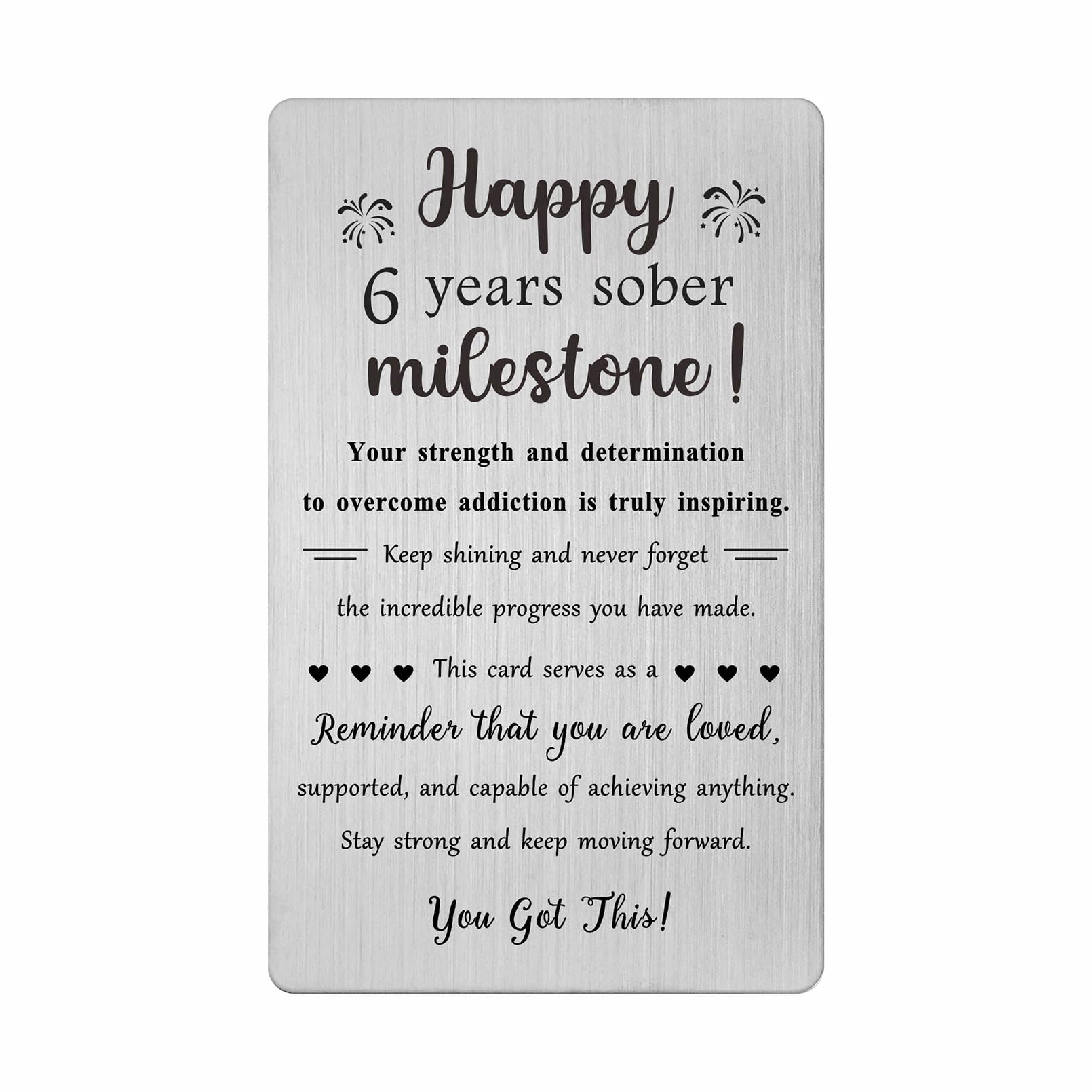 TGCNQ 6 Year Sobriety Gifts - Recovery Gifts for Women Men - 6 Year Sober Gifts 6 Year Sober Engraved Metal Card โ image 1