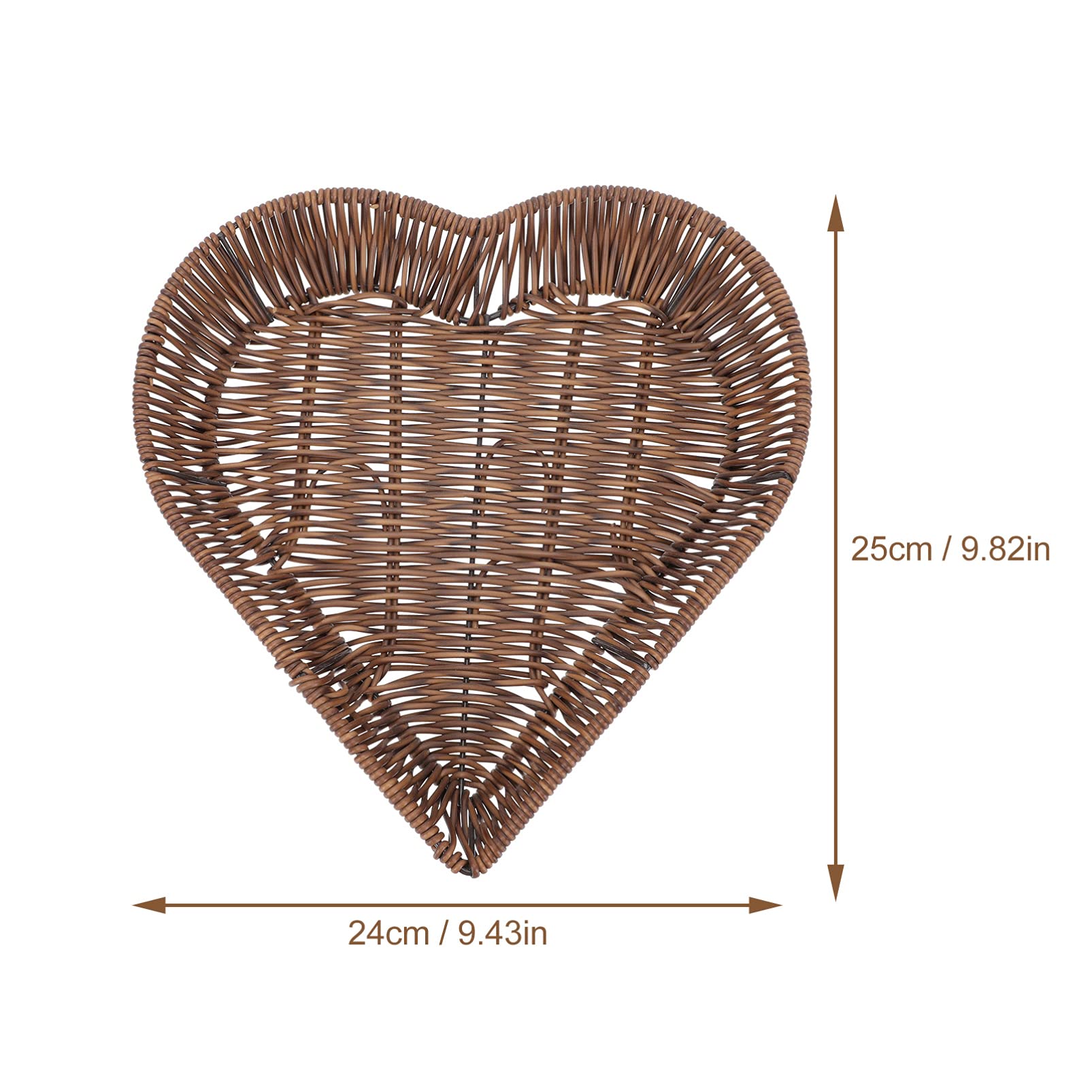 Wicker Bread Box Heart Shaped Fruit Tray Woven Fruit Basket Candy Platter Snack Dishes Snack Container for Kitchen Countertop Hotel 25x24x2. 5CM Bread Roll Basket