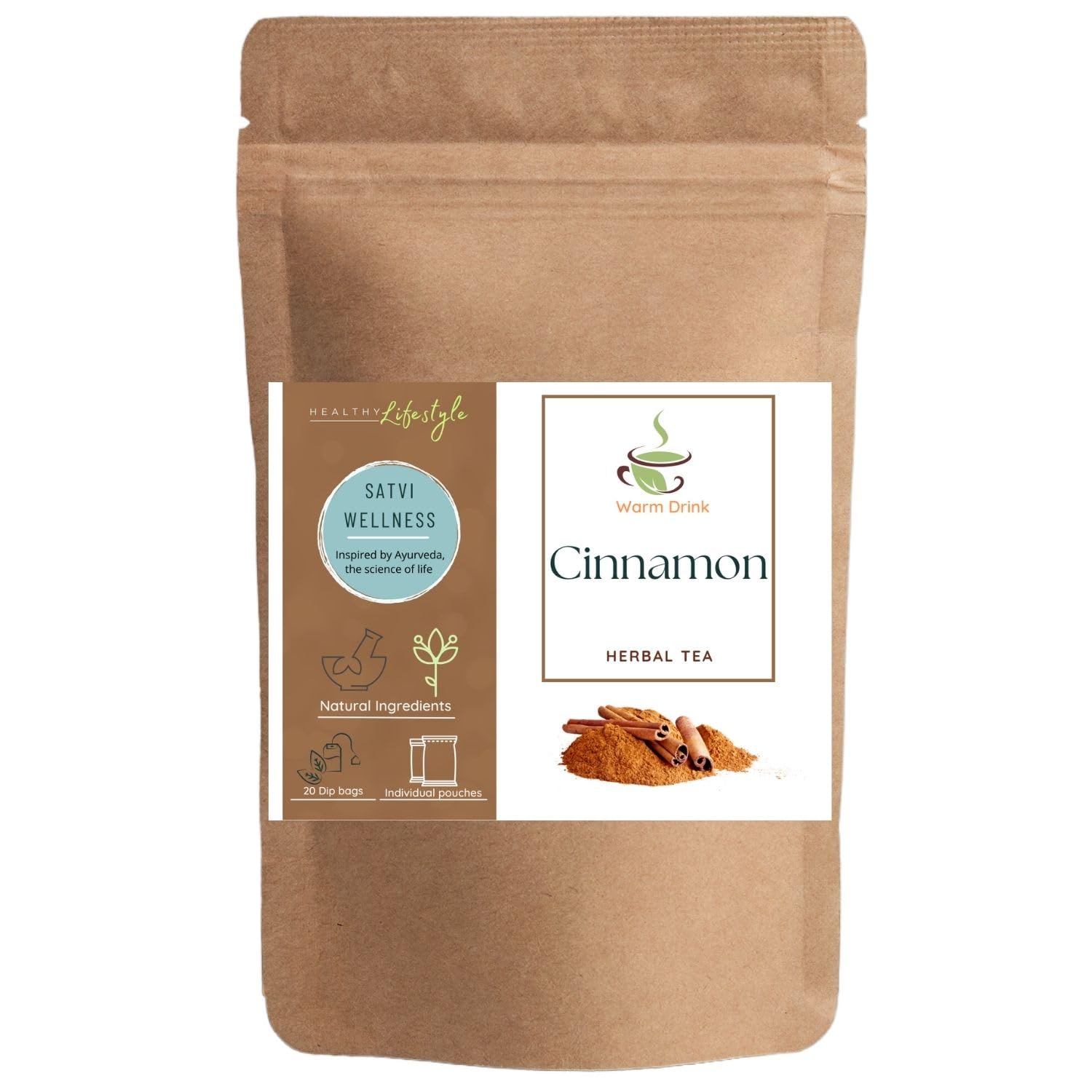 Cinnamon Tea | Cinnamon tea bag | 20 biodegradable tea bags | Each tea bags in individual pouches | Easy to use and travel friendly packing | Natural ingredients | Satvi Wellness Healthy lifestyle-image-21