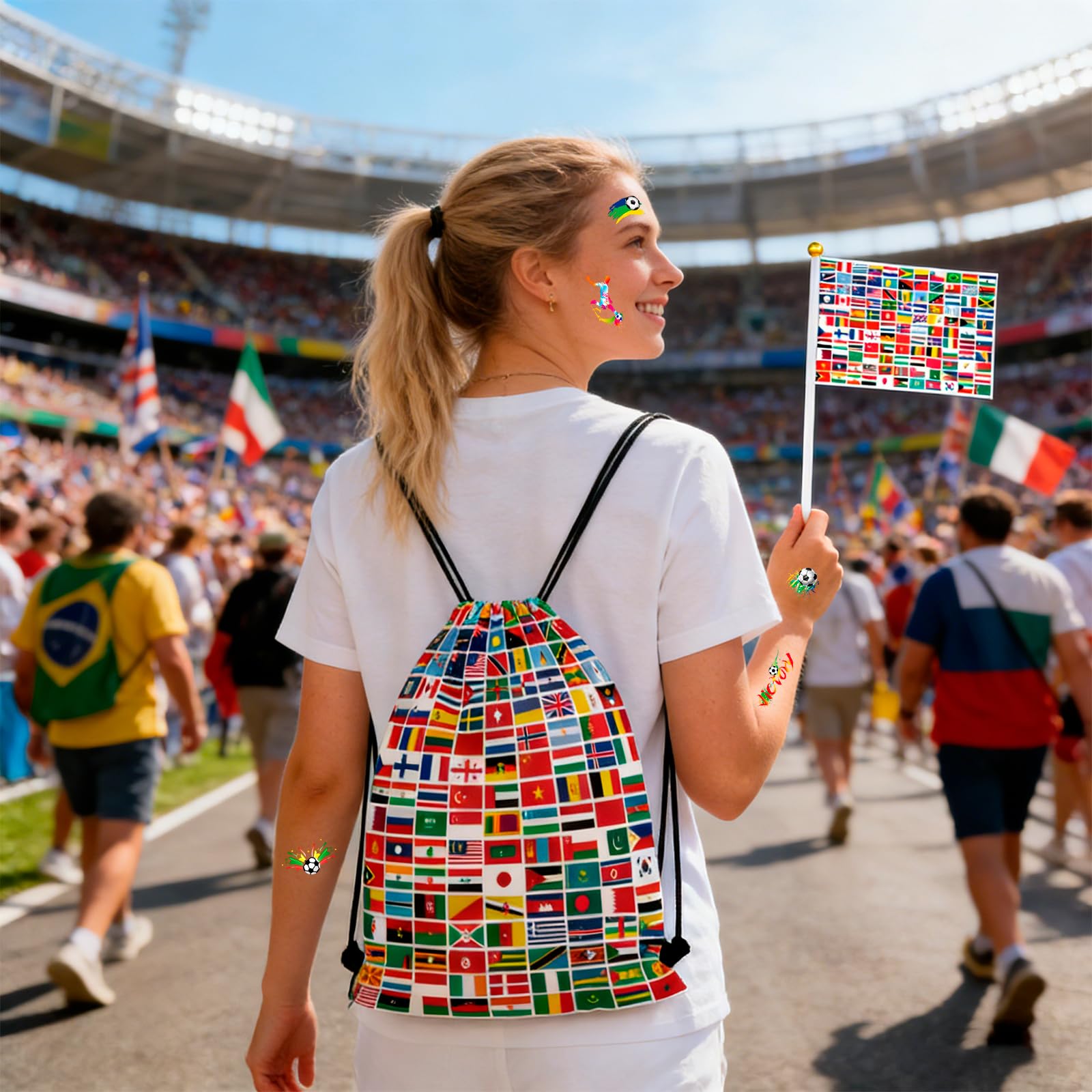 World Cup Football 2026 Drawstring Backpack Set with Flags World Cup 2026Accessories for Fans, Boys Girls Party Favors, Souvenirs & Multi-Nation Souvenir Gear — view 6