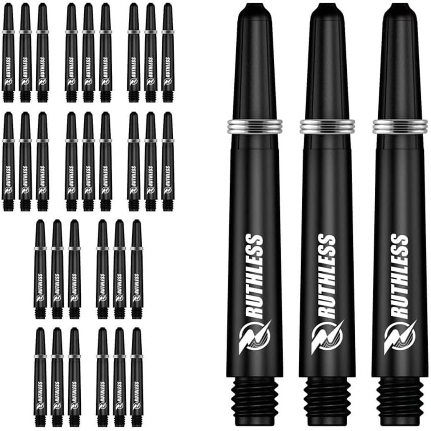 RUTHLESS Deflectagrip Dart Shafts | Durable Nylon Stems with Springs | Tweenie 40mm, Black, 10 Sets of 3 Flights (10XS1564)