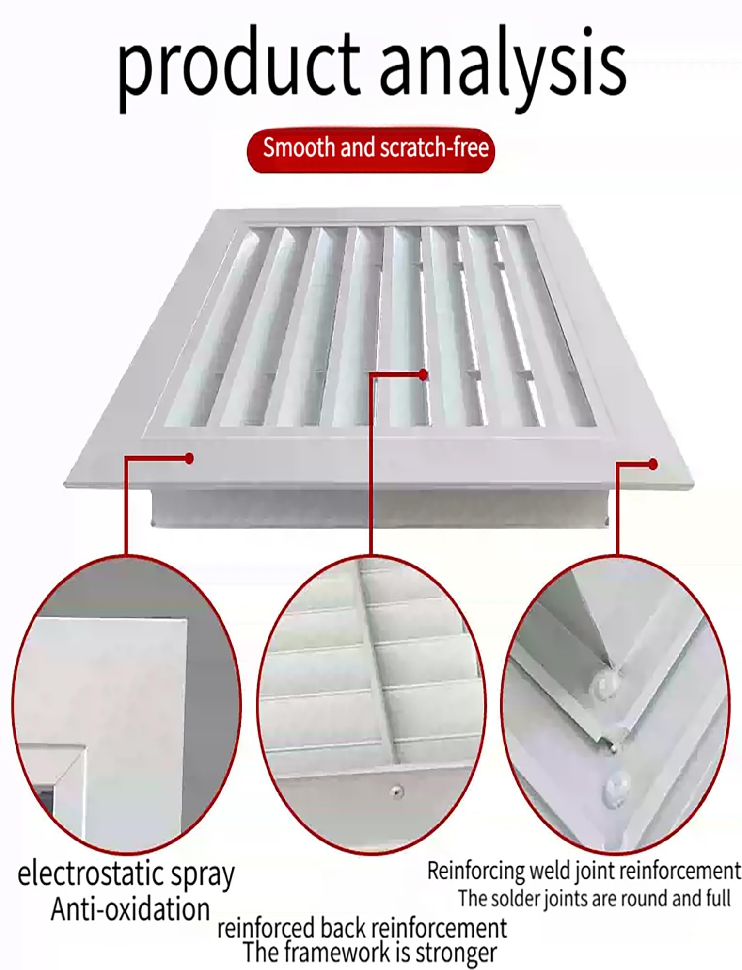 Grille d'aération carrée à persiennes en alliage d'aluminium 50 x 50 cm pour ventilation murale et plafond
