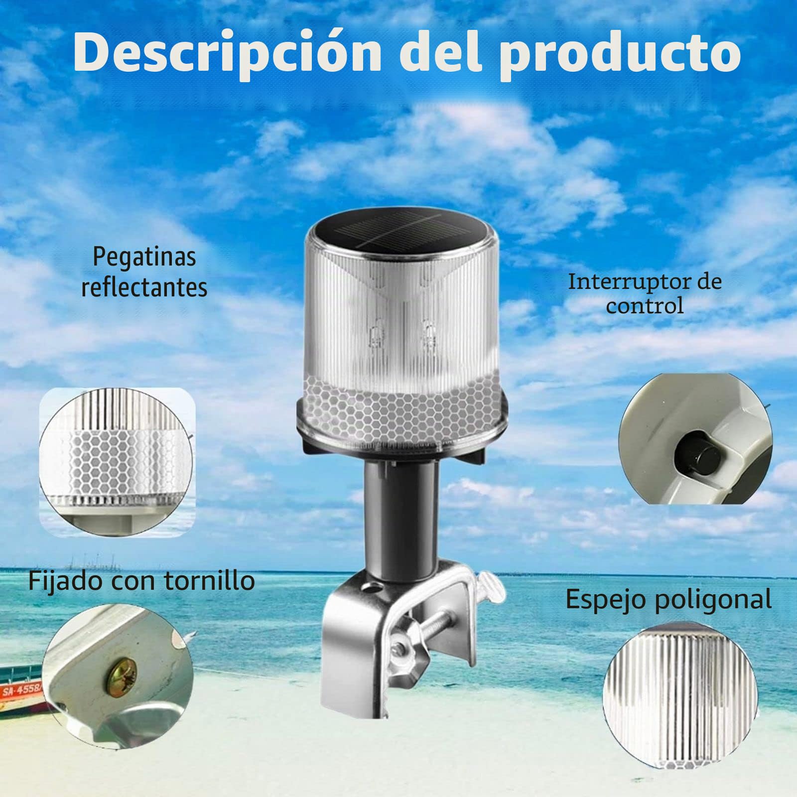 Cloud Fire Luces de navegación para barcos, luz de ancla, luz solar LED superior 0,5 nm con soporte, IP67, resistente al agua, luz navegación 360° para pescadores, barcos, carreteras