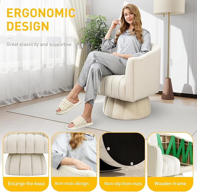 Sillón Giratorio 360° Terciopelo Beige con Apoyabrazos miniatura 5