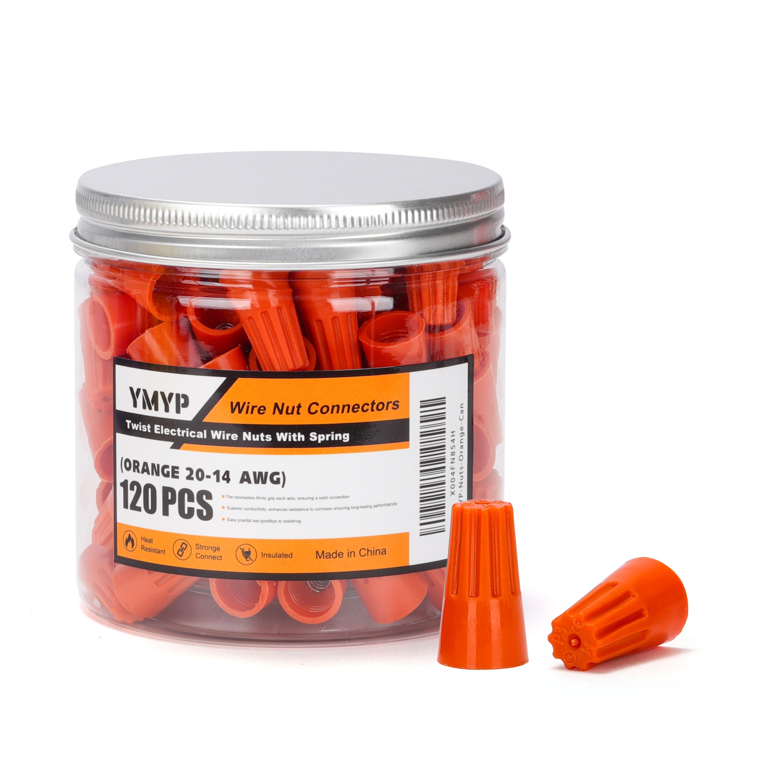 YMYP 120PCS Wire Nut Connector - AWG 20-12 Orange - Insulated Insert Twist Electrical Wire Terminal with Spring, Portable Wire Caps for Quick