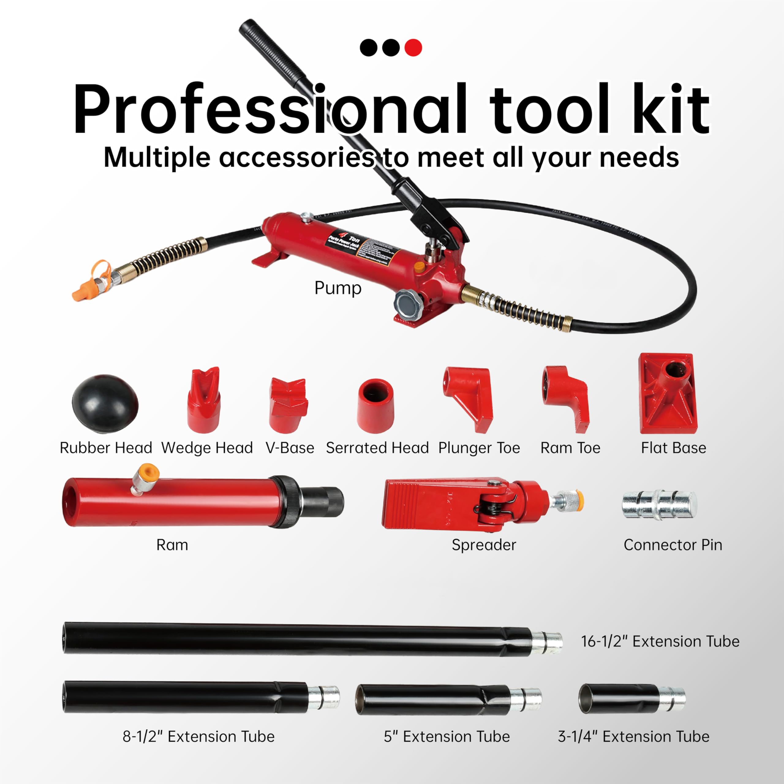 4 Ton (8800 lbs Capacity) Porta Power Jack Hydraulic Ram Auto Body Frame Collision Repair Kit Set, 16-Pcs, with Blow Mold Carrying Case for Cars, Trucks, SUVs & More