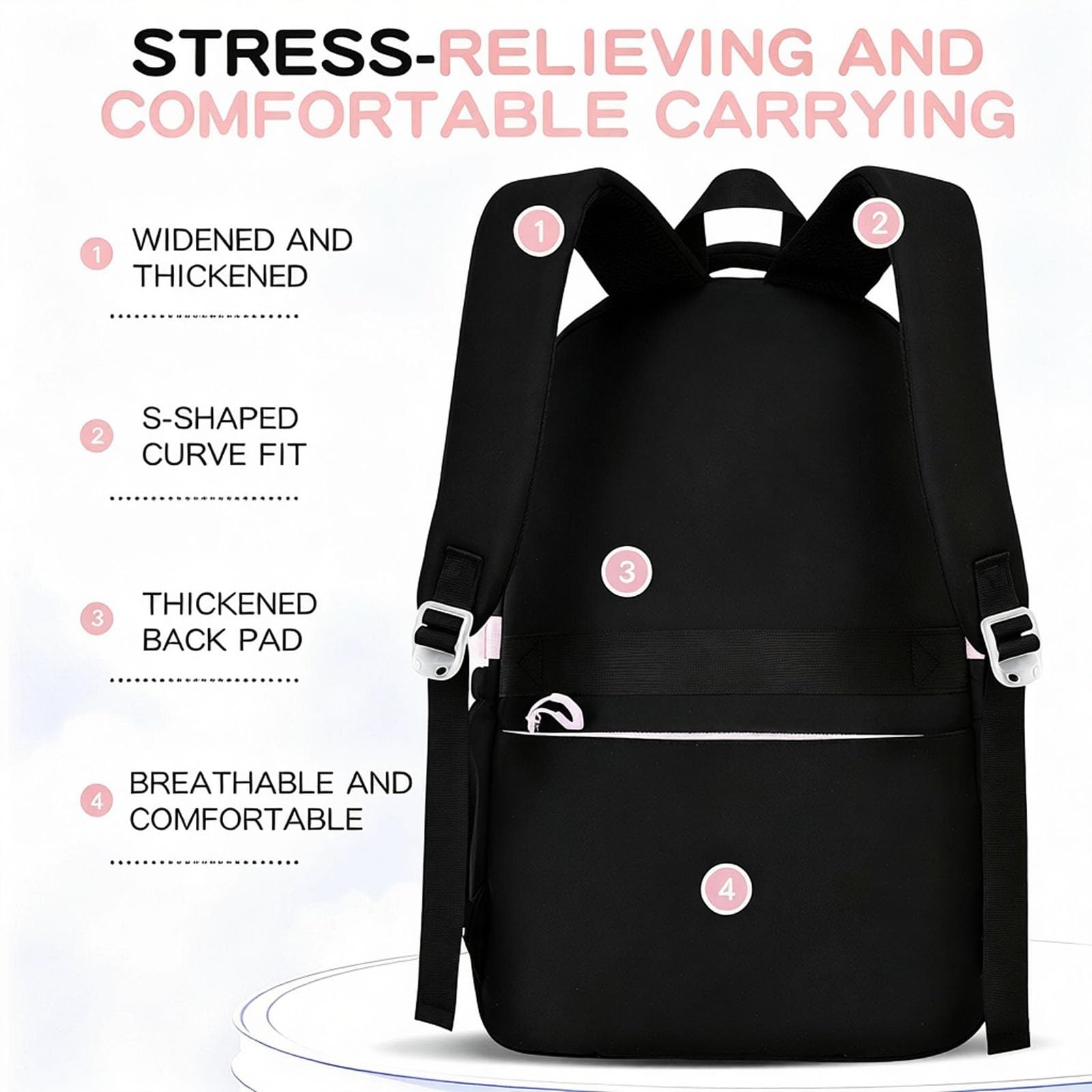 Zaino Elementari Bambina Grande, Zainetto Bambino,Zaino per bambini con porta pranzo e matita leggero e casual ideale per la scuola i viaggi e le attività all'aperto.(One Size)