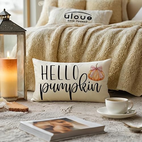 Miniatura 10 de Hello Pumpkin - Fundas de almohada para decoración de otoño y otoño, funda de almohada de calabaza, fundas decorativas para sofá de 18 x 18 pulgadas