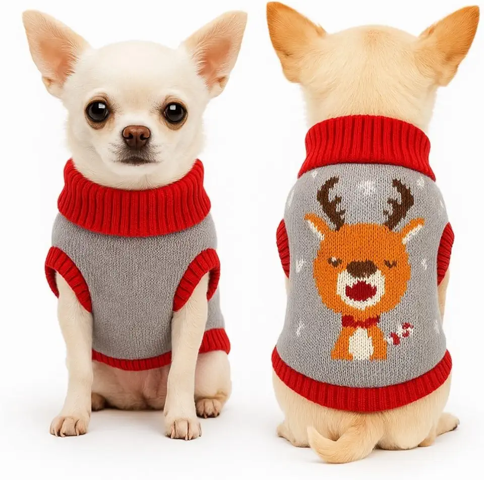 Suéter de Tricot para Cachorros e Gatos Roupinha de Lã Macia Tamanho M (Raças Pequenas) (RENA CINZA, M)