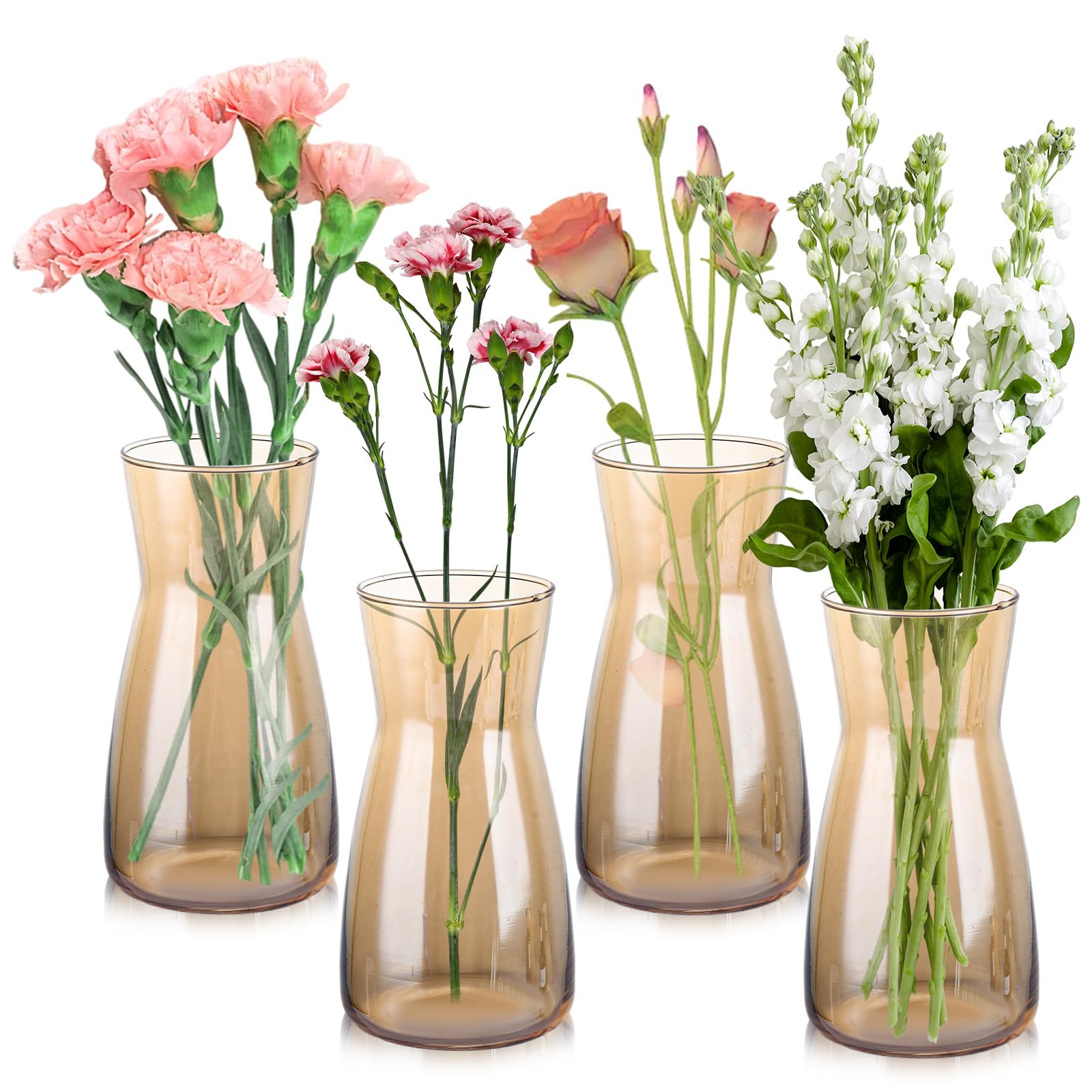 Vases en verre pour fleurs lot de 4 ambre 20 cm pour salon