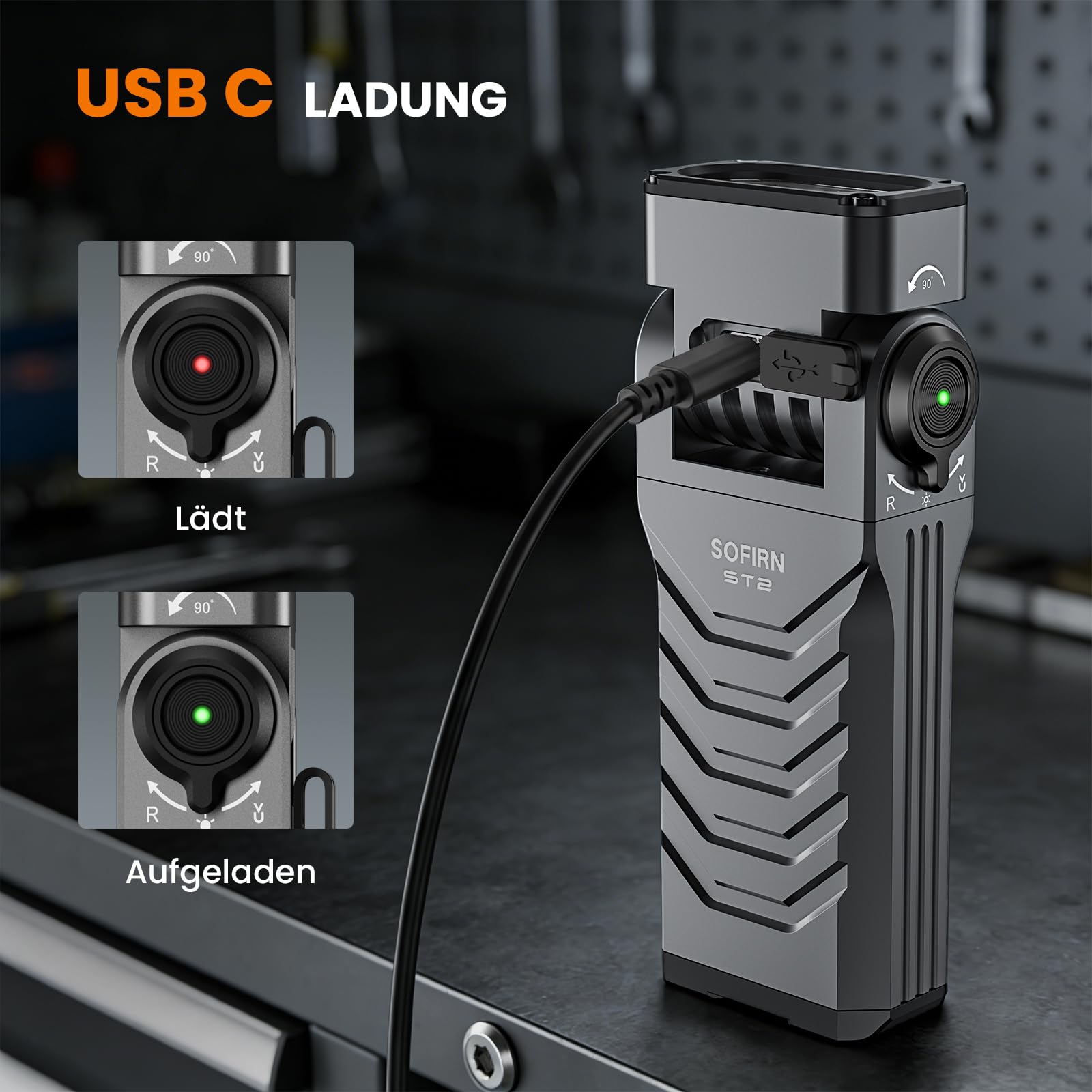 Sofirn ST2 EDC 3000LM LED Taschenlampe, 3-in-1 Weißlicht + 660nm Rotlicht + 365nm UV Schwarzlicht, Wiederaufladbar USB-C, Magnetisch mit Clip, IPX6 für Arbeit, Werkstatt, Outdoor