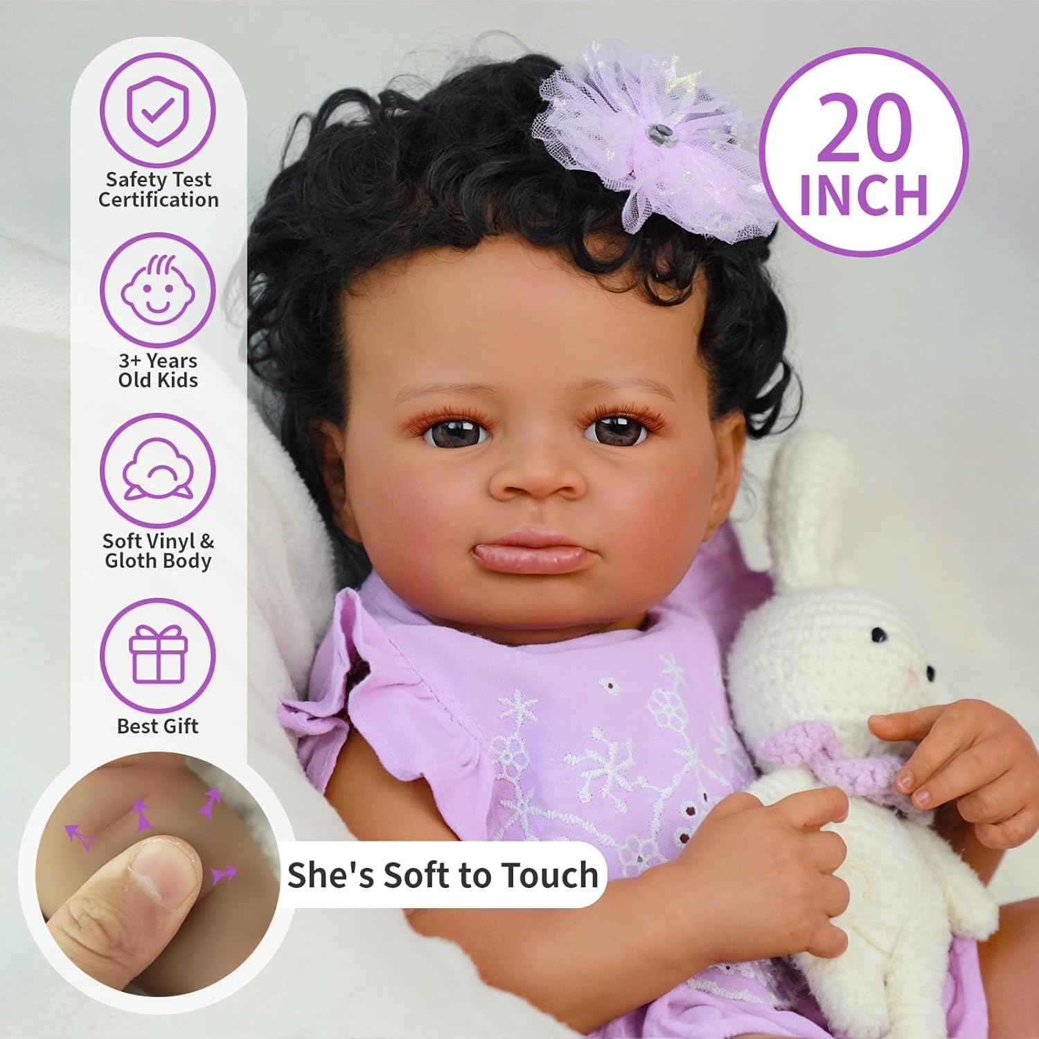 SCOM Lifelike Reborn Baby Dolls-20 Inch Realistic Newborn Baby Girl with Full Soft Vinyl Body, African American Doll Silicone Girl with Complete Accessories, Best Gift for Kids Age 3+ Pretend Play