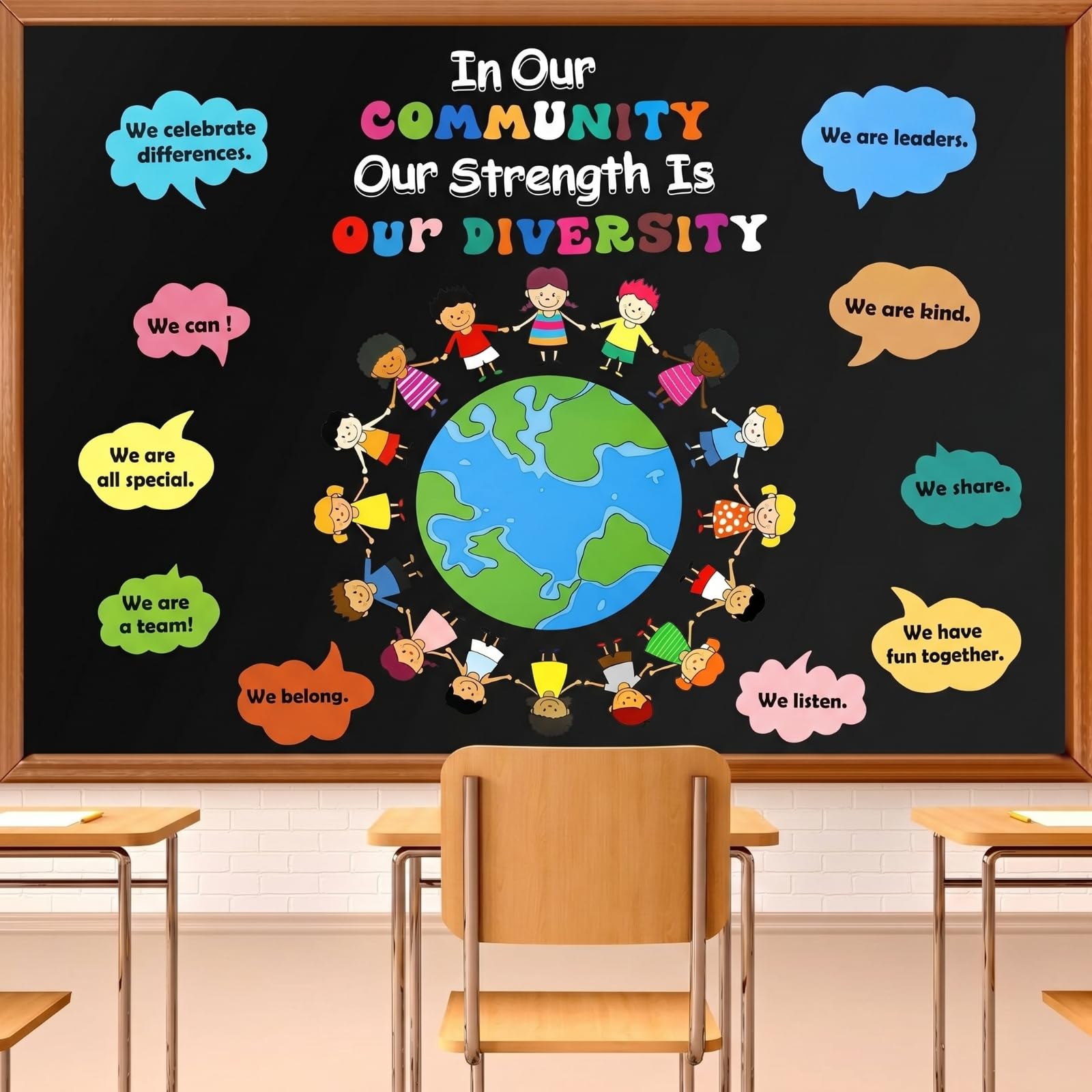 Eersida Classroom Bulletin Board Sets Bulletin Board Decoration Set Classroom Decor for Library School Window Wall Door Decor Home Office(Our Strength is Our Diversity)