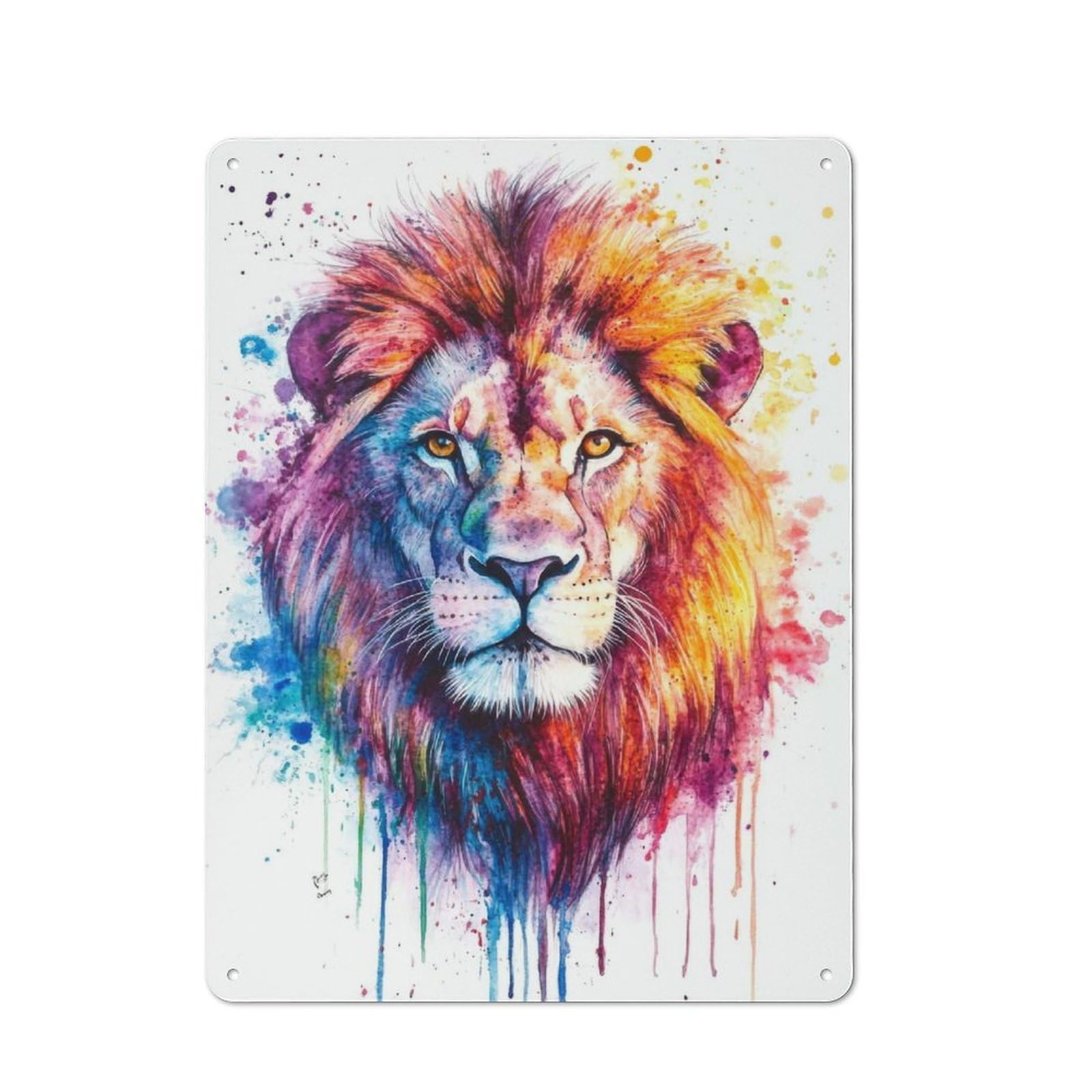 Colorful Lion Watercolor Printed Metal Sign 40x30cm for Café Or Restaurant, for Hospitality Interior Collectors