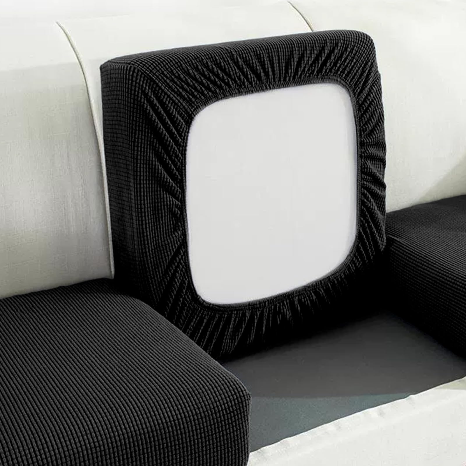 Velvet Stretch Sofa Seat Cushion Covers, Elastic Seat Cushion Cover (Black)