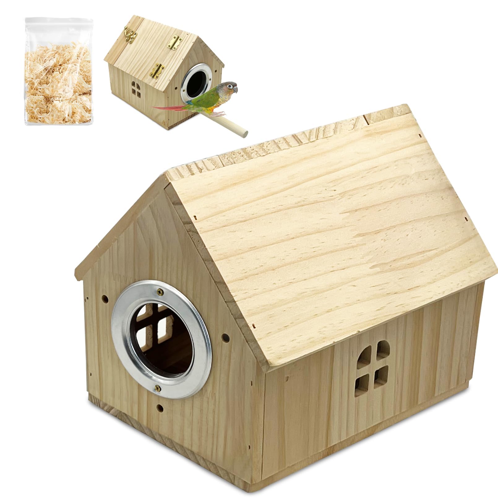 PINVNBY Parakeet Nesting Box Bird House for Cage Wood Mating Box Bird Breeding Box for Lovebirds, Cockatoo, Budgie, Finch, Canary Small and Medium Sized Birds (L:7.91 * 6.81 * 6.69 inch)
