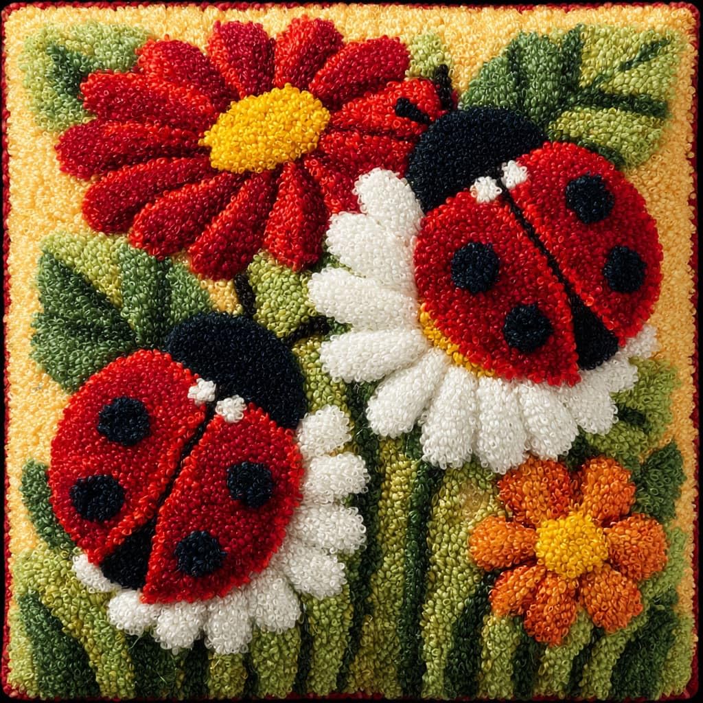 WallustrioaW Latch Hook Kits DIY Throw Pillow Cover,Flowers and Ladybugs