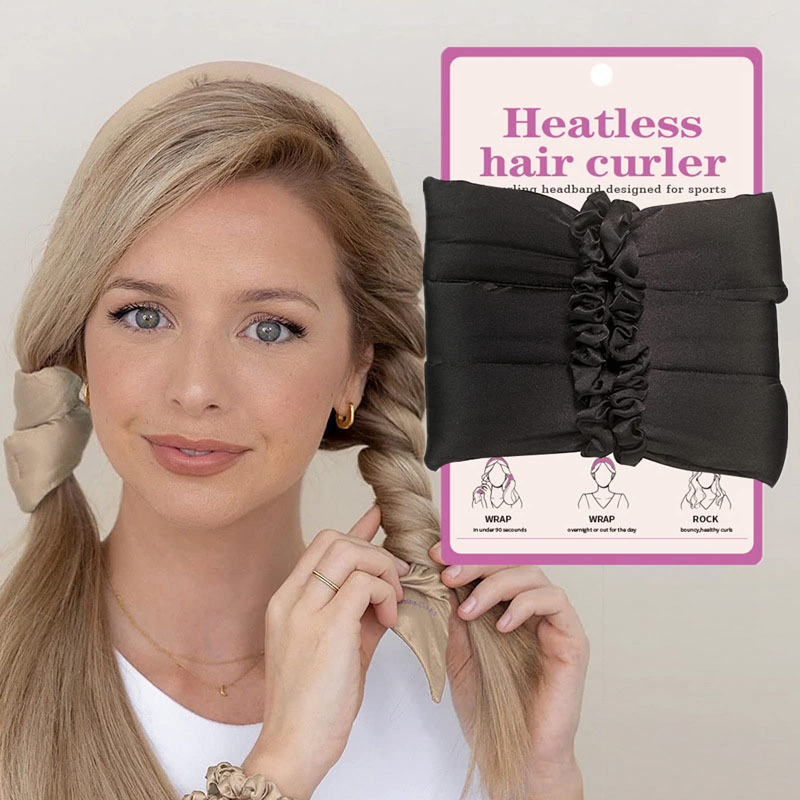 Upgrade Flexible Heatless Hair Curlers, with 2 Scrunchies for Long Hair New Silk Curls Headband Overnight Sleeping Curls Ribbon Rollers DIY Hair Styling Tools Kit for Soft Wave Formers (Black)